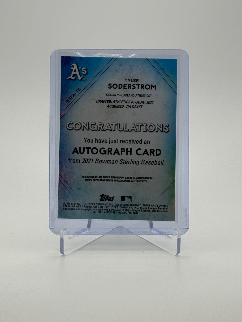 Tyler Soderstrom 2021 Bowman Sterling Autographed Card