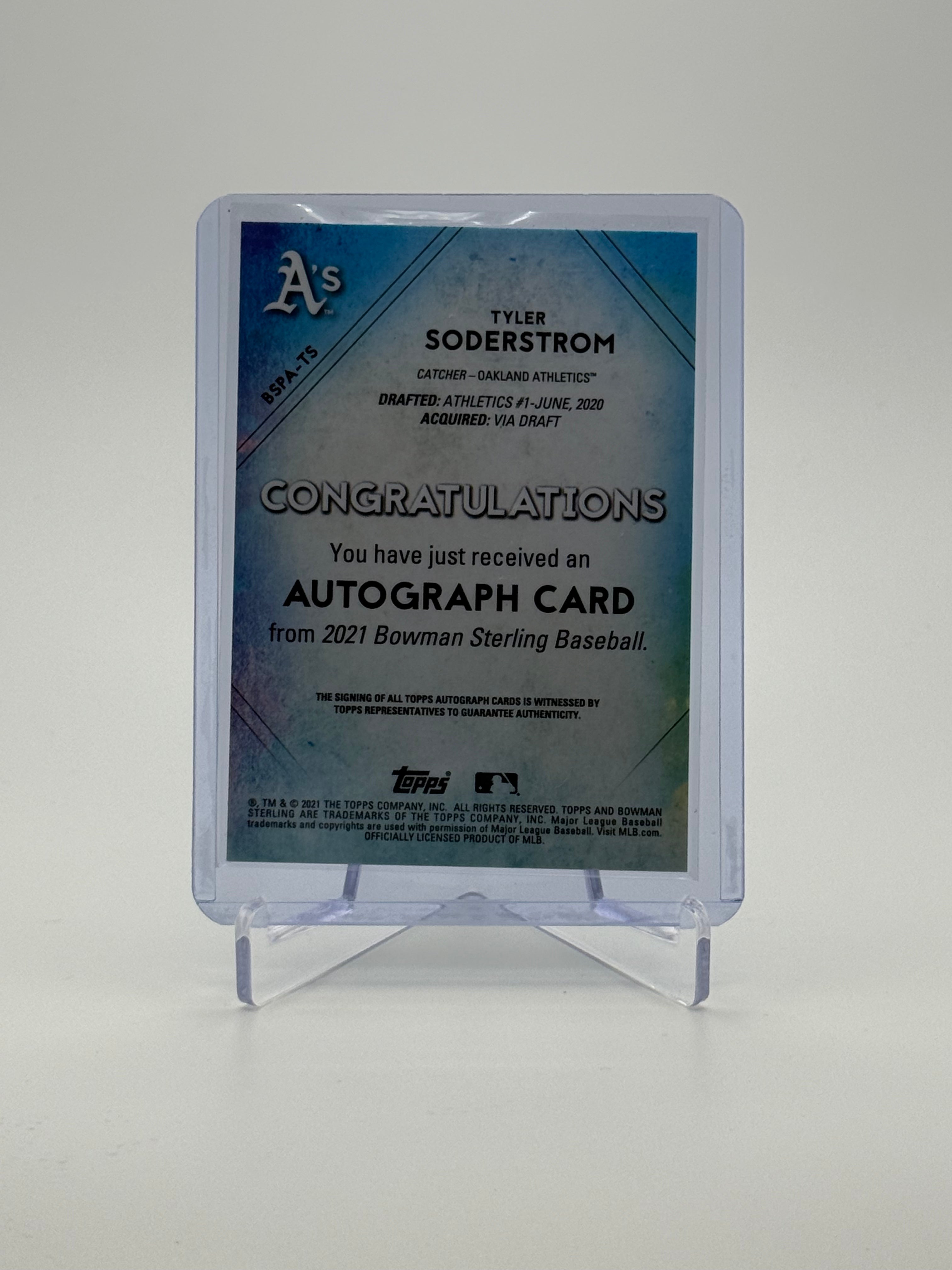 Tyler Soderstrom 2021 Bowman Sterling Autographed Card
