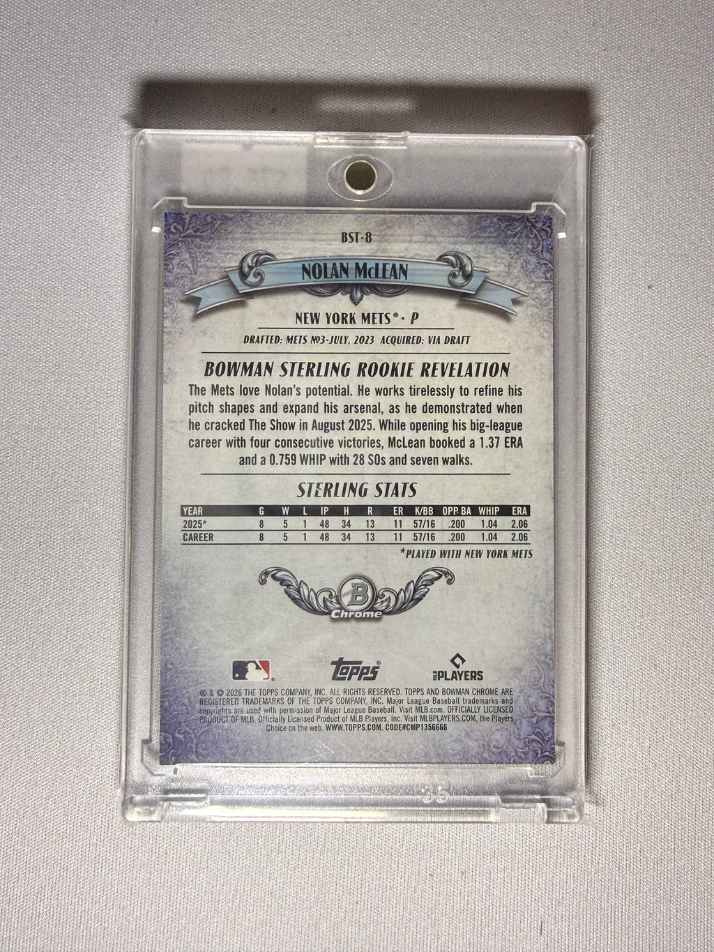 Nolan McLean Bowman Chrome Sterling Rookie Card Revelation