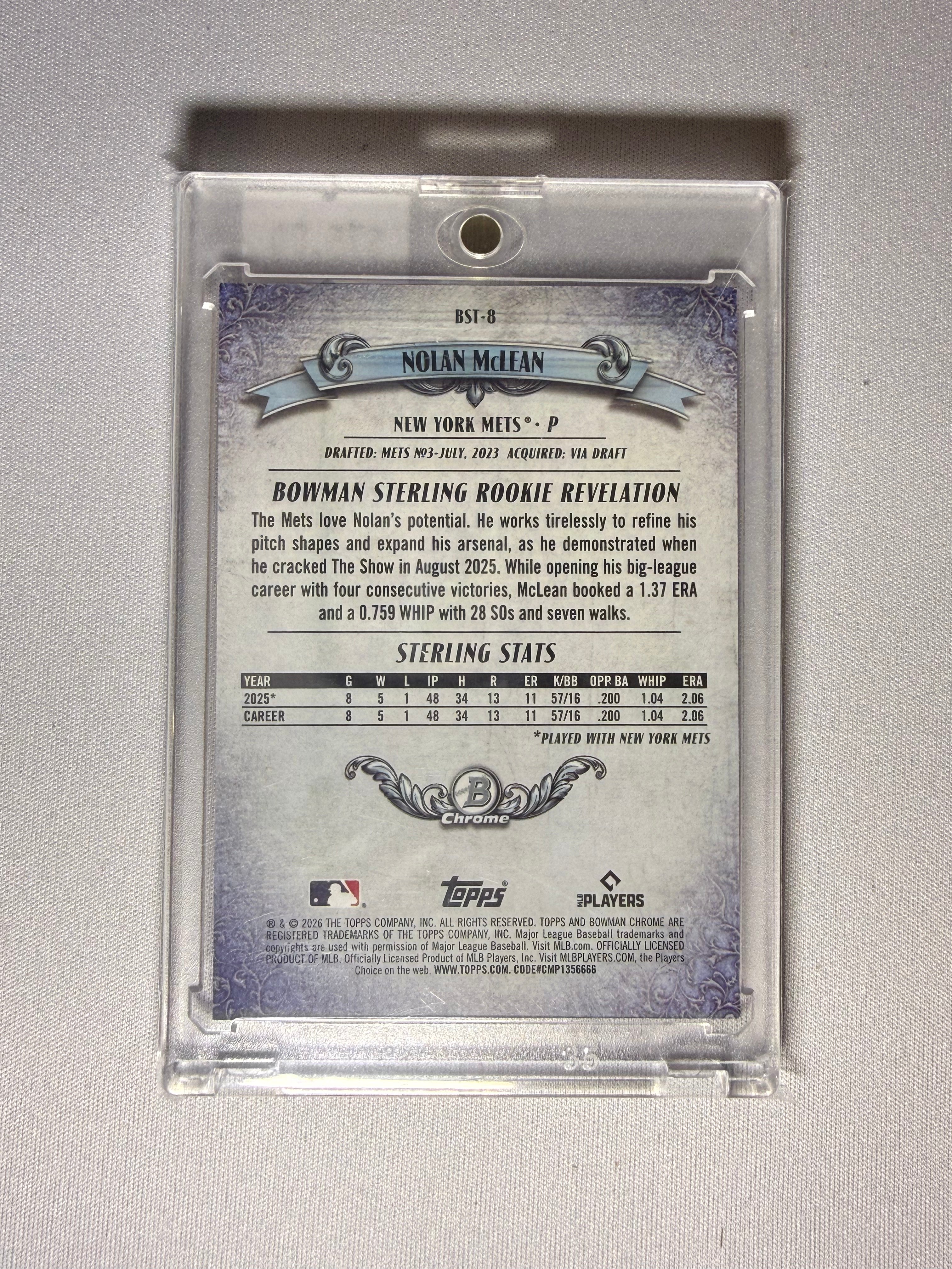 Nolan McLean Bowman Chrome Sterling Rookie Card Revelation