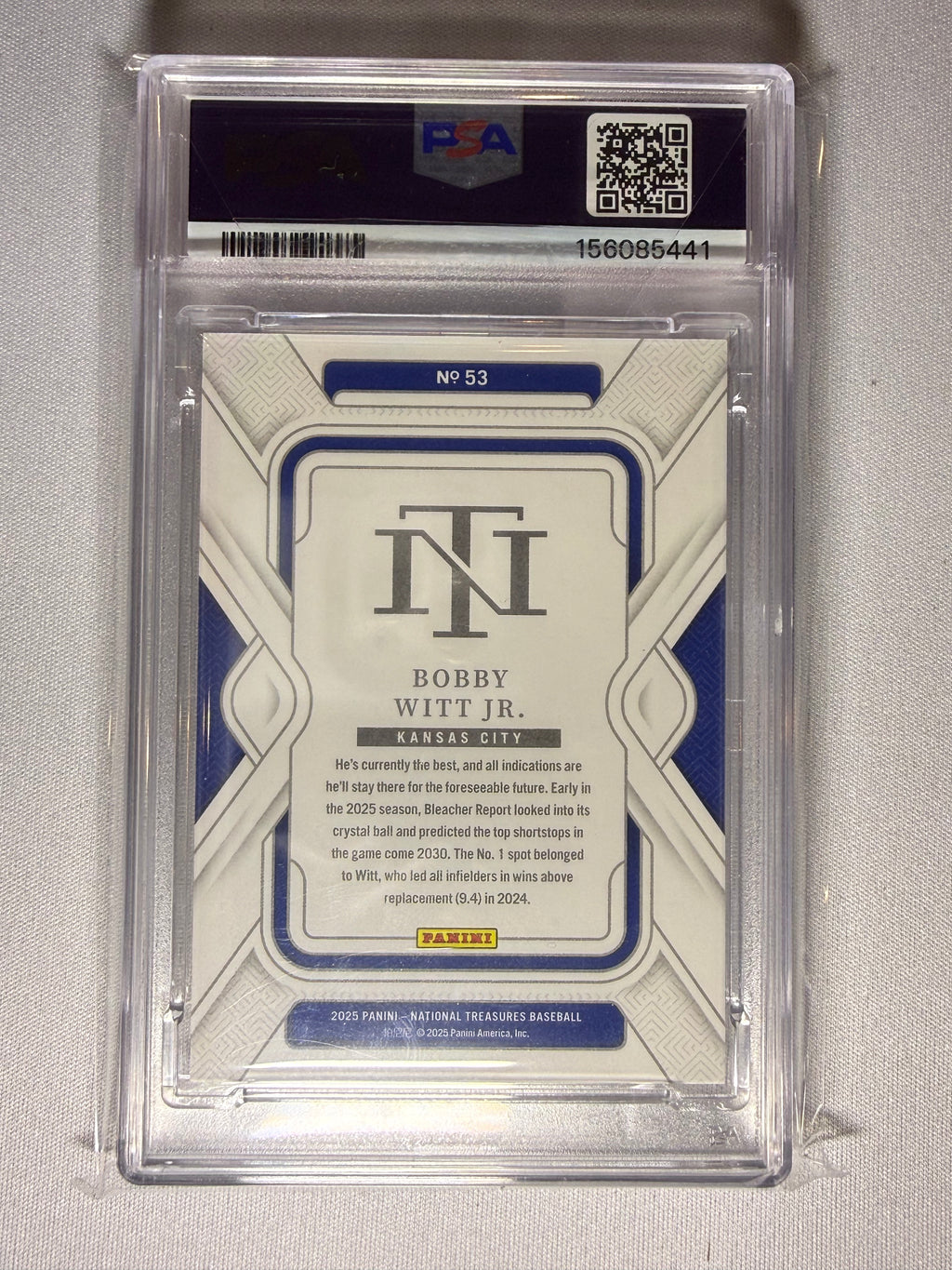 Bobby Witt Jr. 2025 National Treasures Red /76 PSA 9