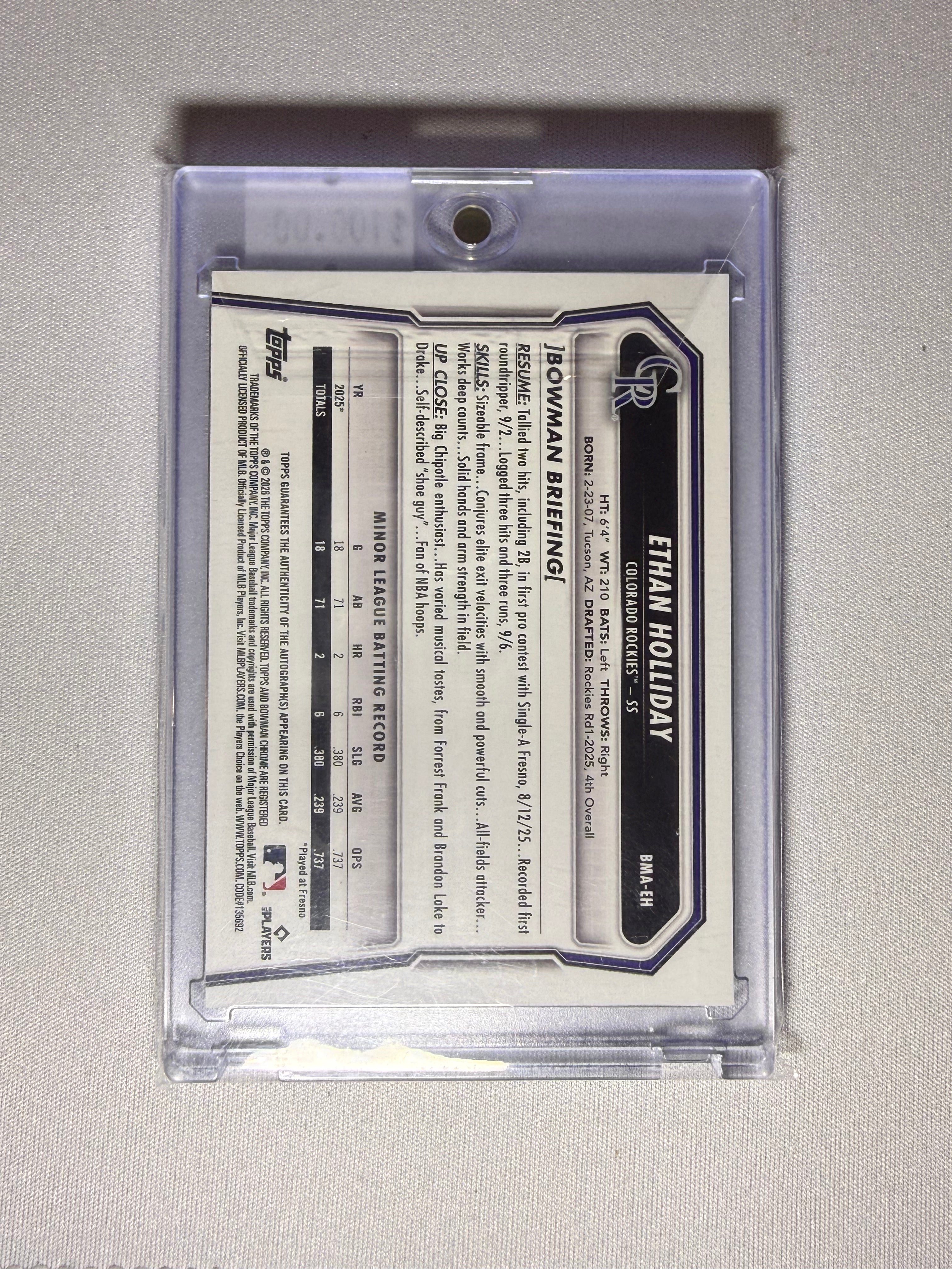 Ethan Holliday Bowman Chrome Auto