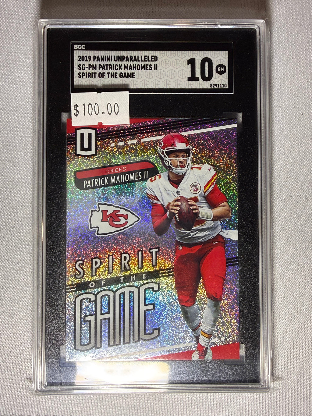 Patrick Mahomes 2019 Panini Unparalleled Spirit of the Game SGC 10