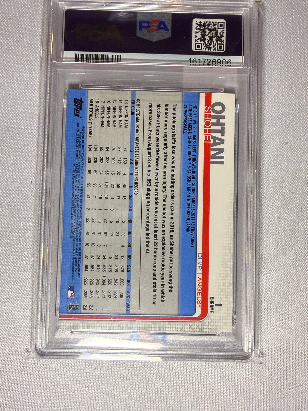 Shohei Ohtani 2019 Topps Chrome PSA 10