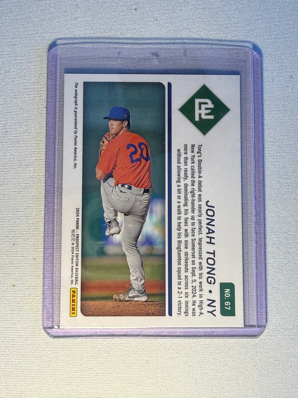 Jonah Tong Panini Prospect Ticket Autographed Card