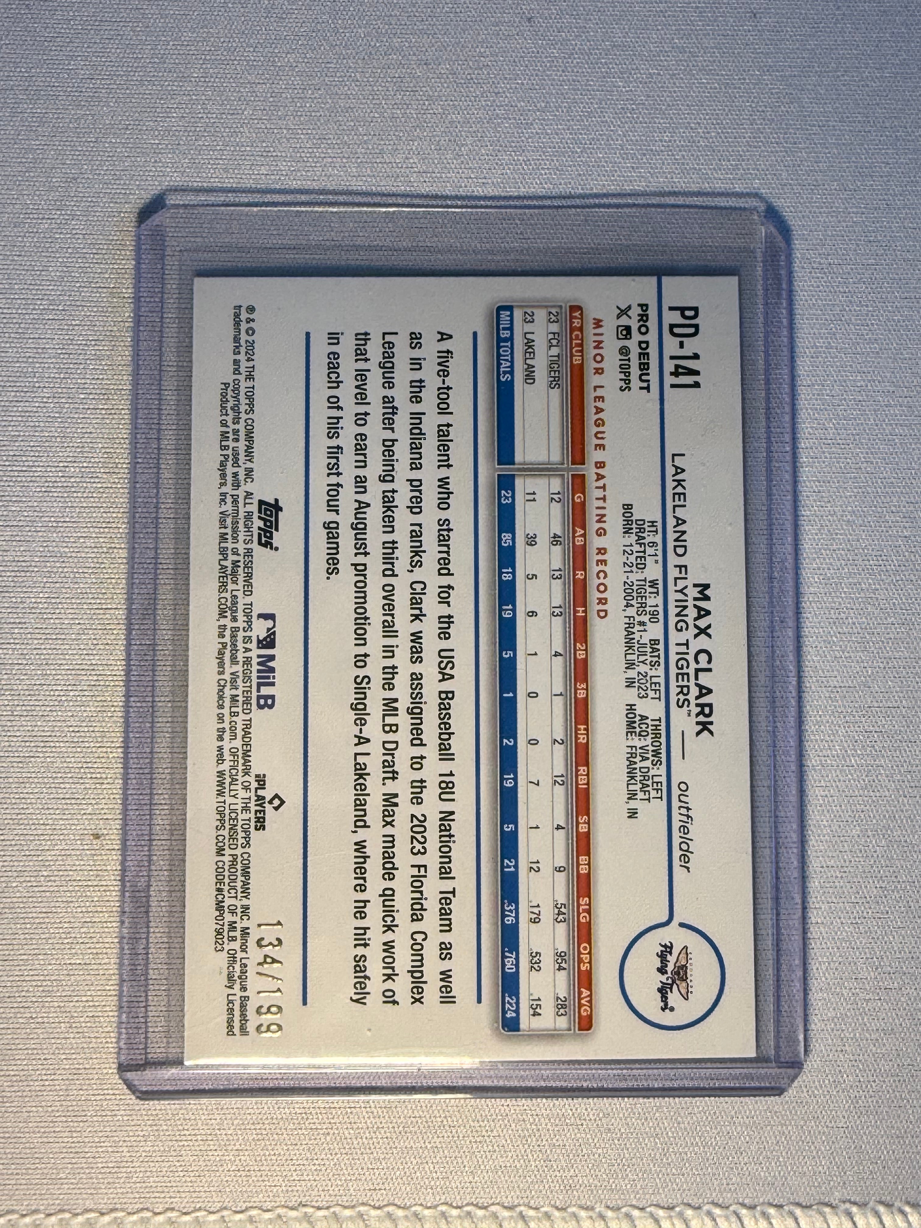Max Clark Topps Pro Debut Refractor /199