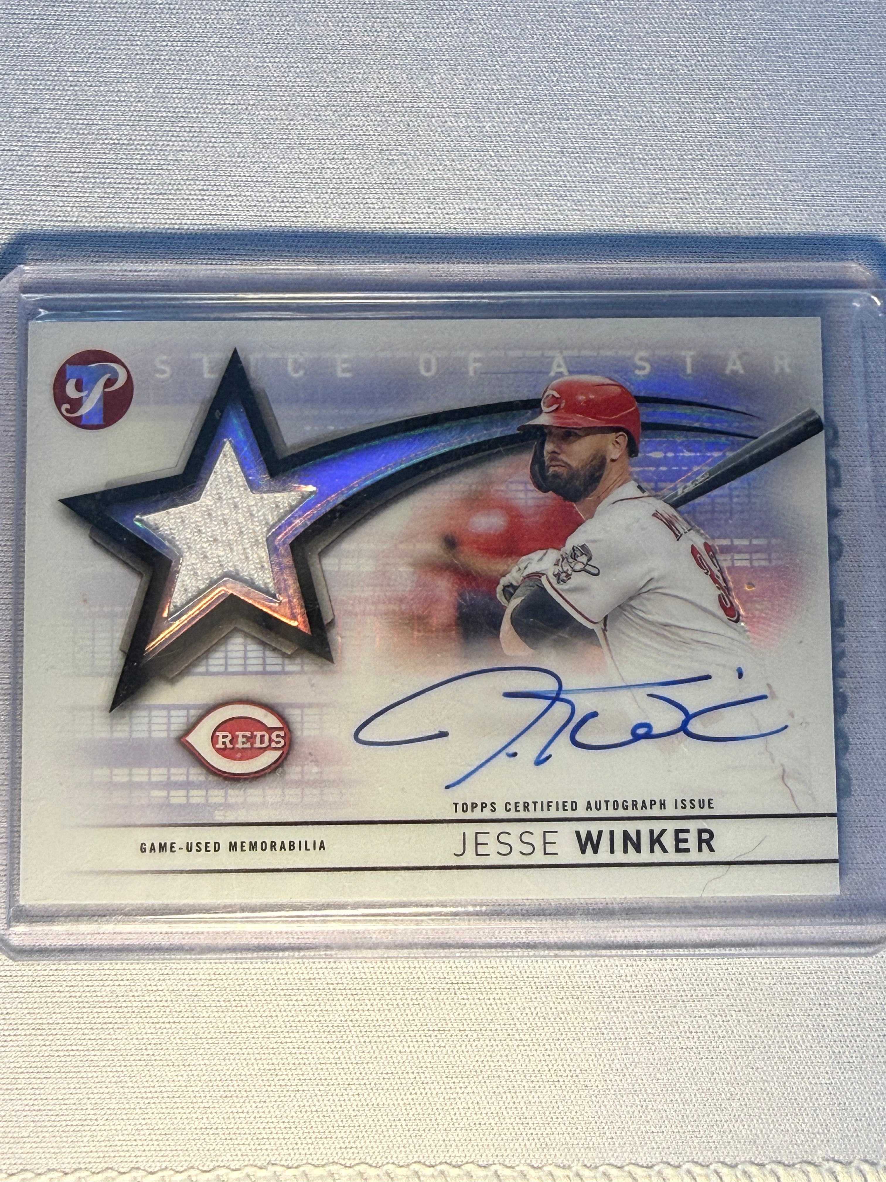 Jesse Winker Topps Slice of a Star Autographed Relic Card