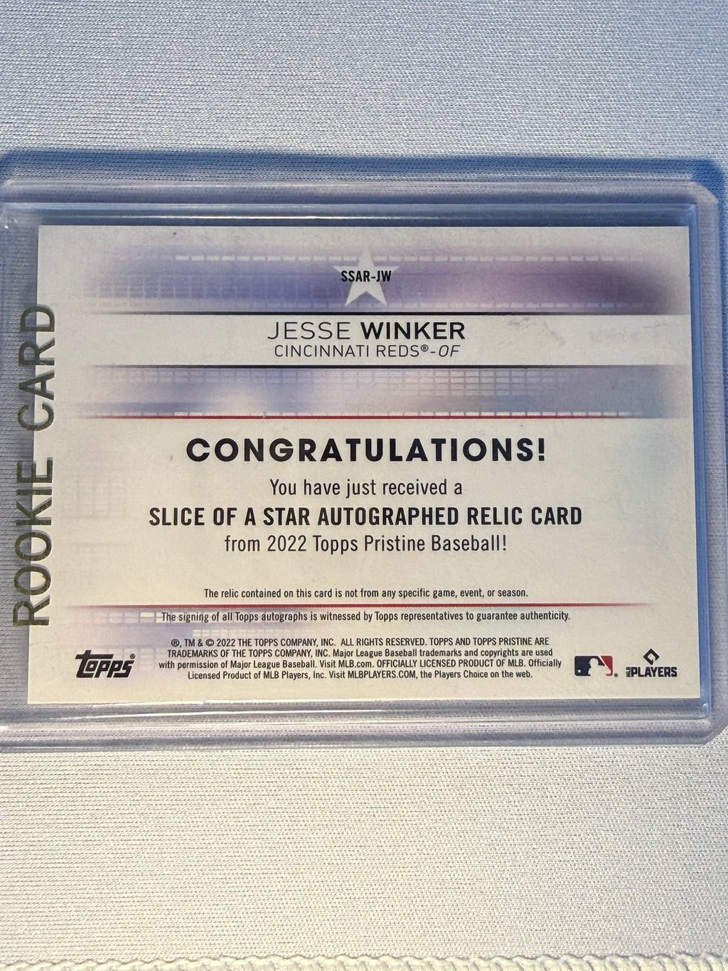 Jesse Winker Topps Slice of a Star Autographed Relic Card