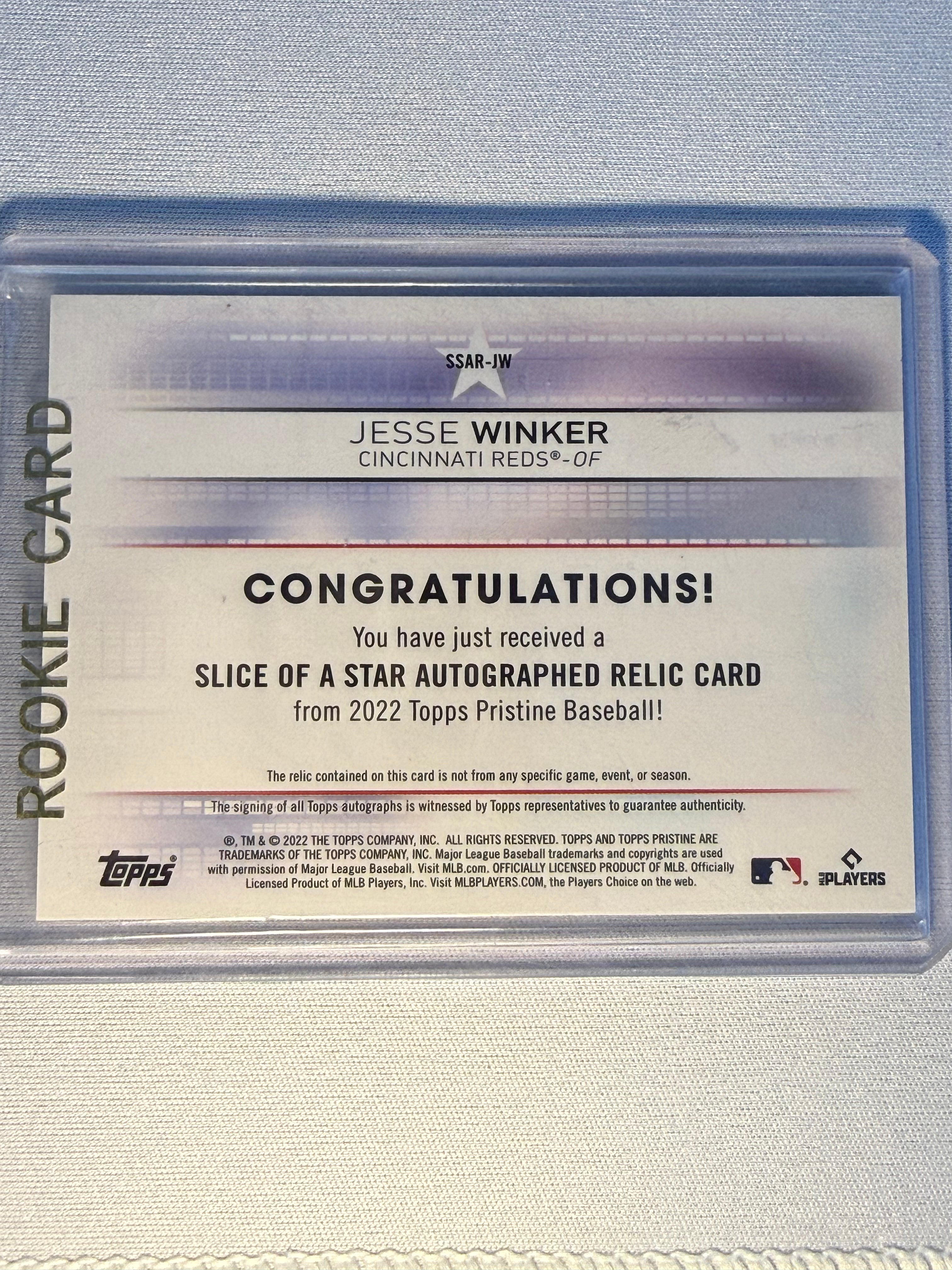 Jesse Winker Topps Slice of a Star Autographed Relic Card