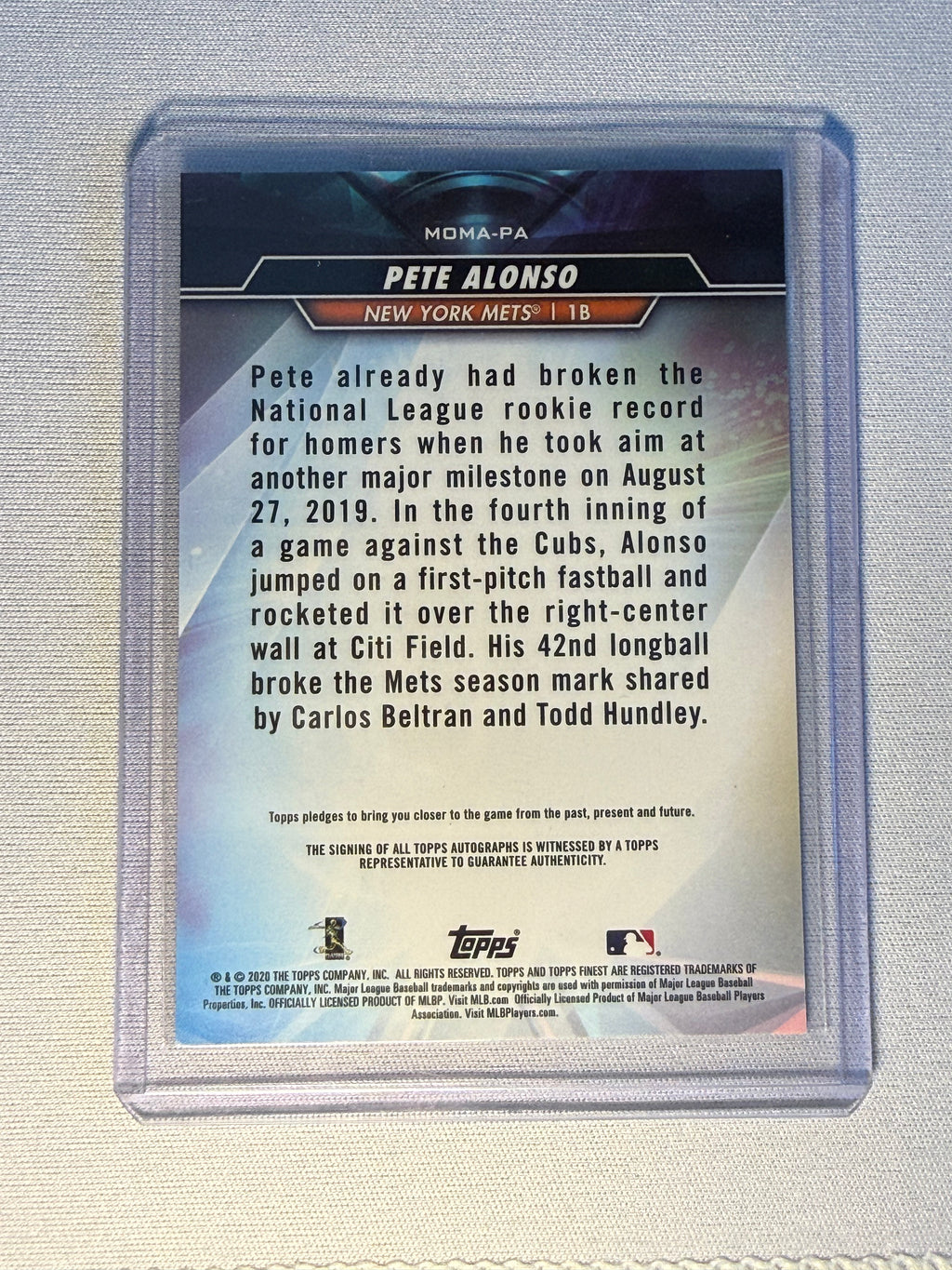 Pete Alonso Topps Finest Moments Autographed Card