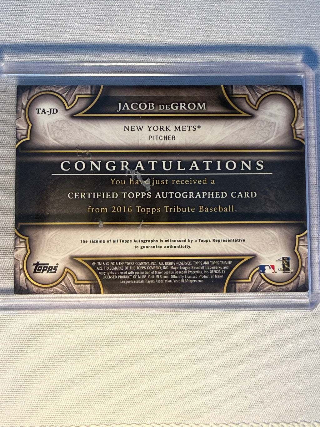 Jacob deGrom Topps Tribute Autographed Card /199
