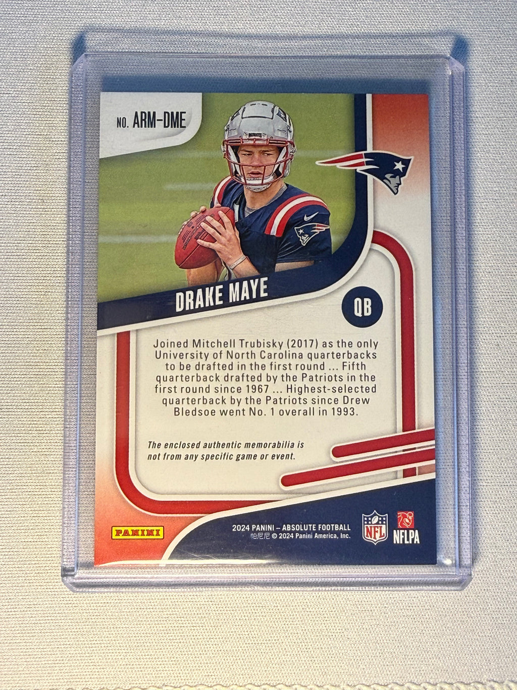 Drake Maye Panini Absolute Rookie Jersey Card