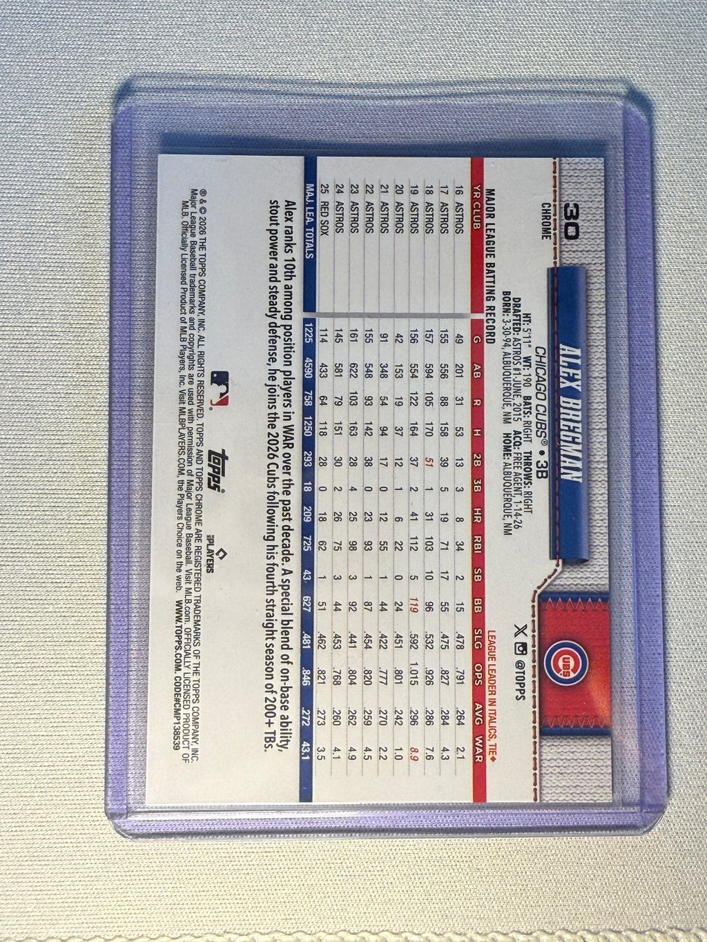 Alex Bregman Topps Chrome Gold Refractor /50