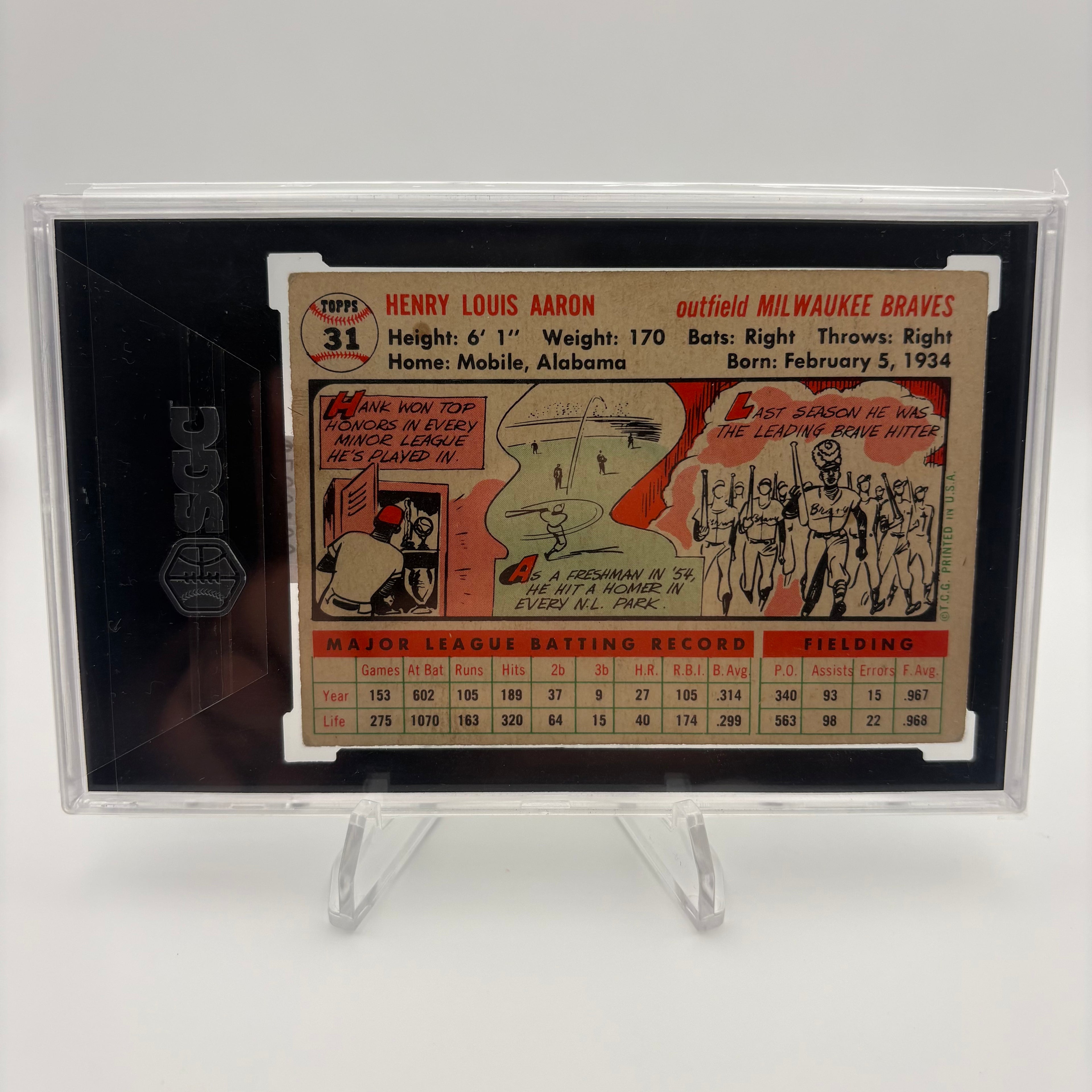 Hank Aaron 1956 Topps #31 White Back SGC 2