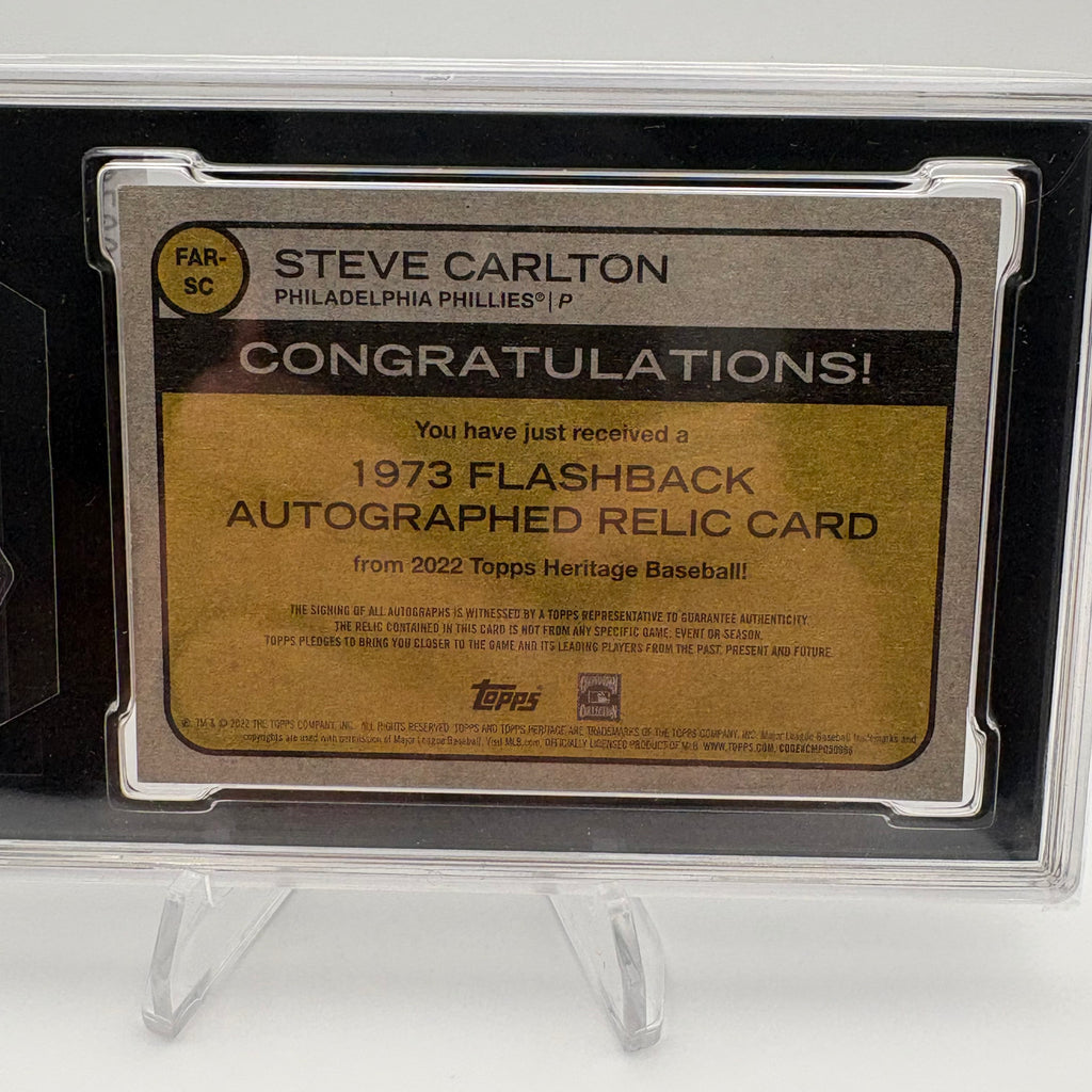Steve Carlton 2022 Topps Heritage Flashback Autographed Relic /25 SGC 9