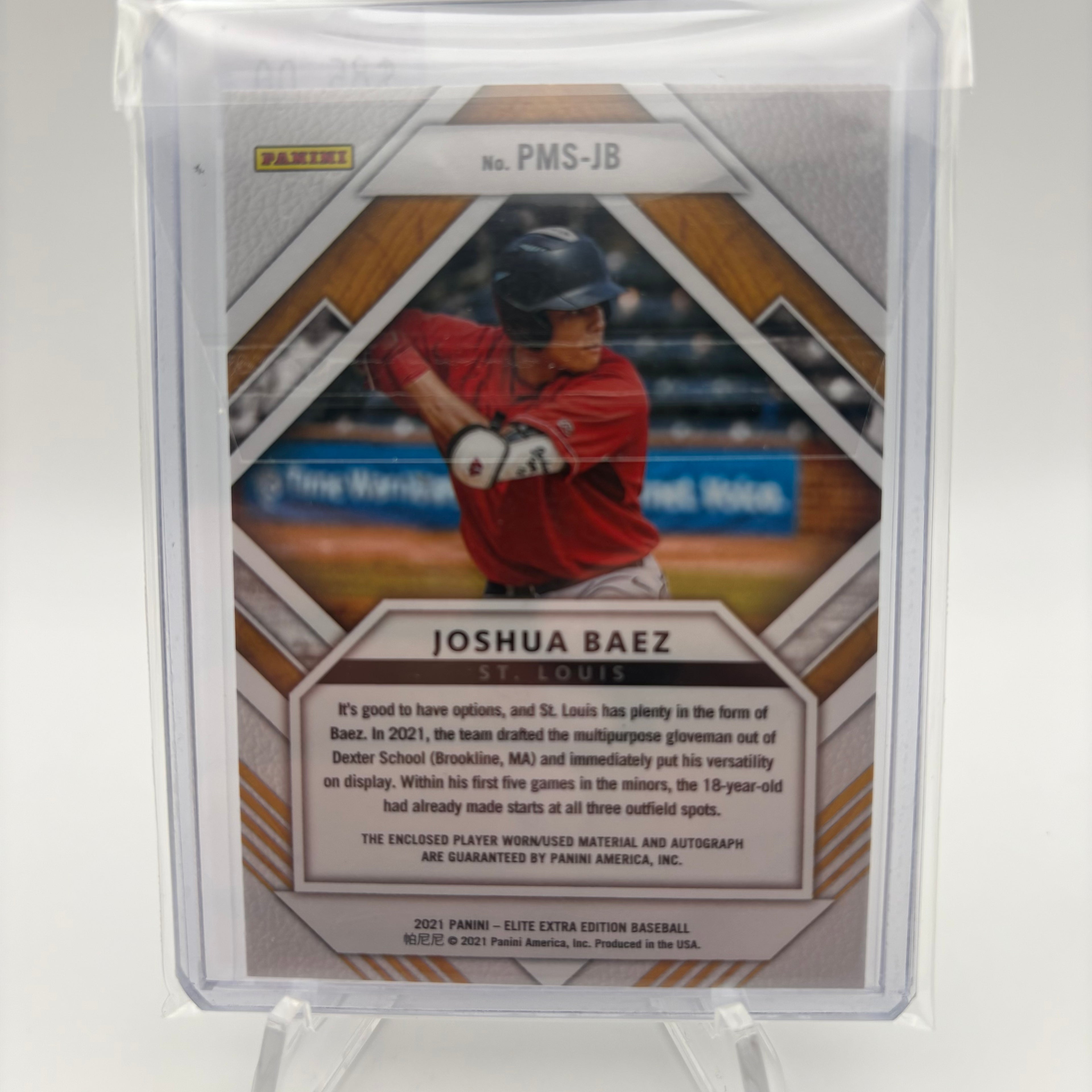 Joshua Baez 2021 Panini Elite Extra Prospect Material Jersey Patch Auto