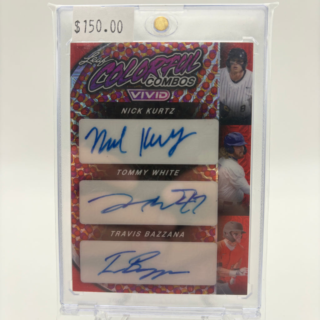 Nick Kurtz / Tommy White / Travis Bazzana 2023 Leaf Colorful Combos Triple Auto
