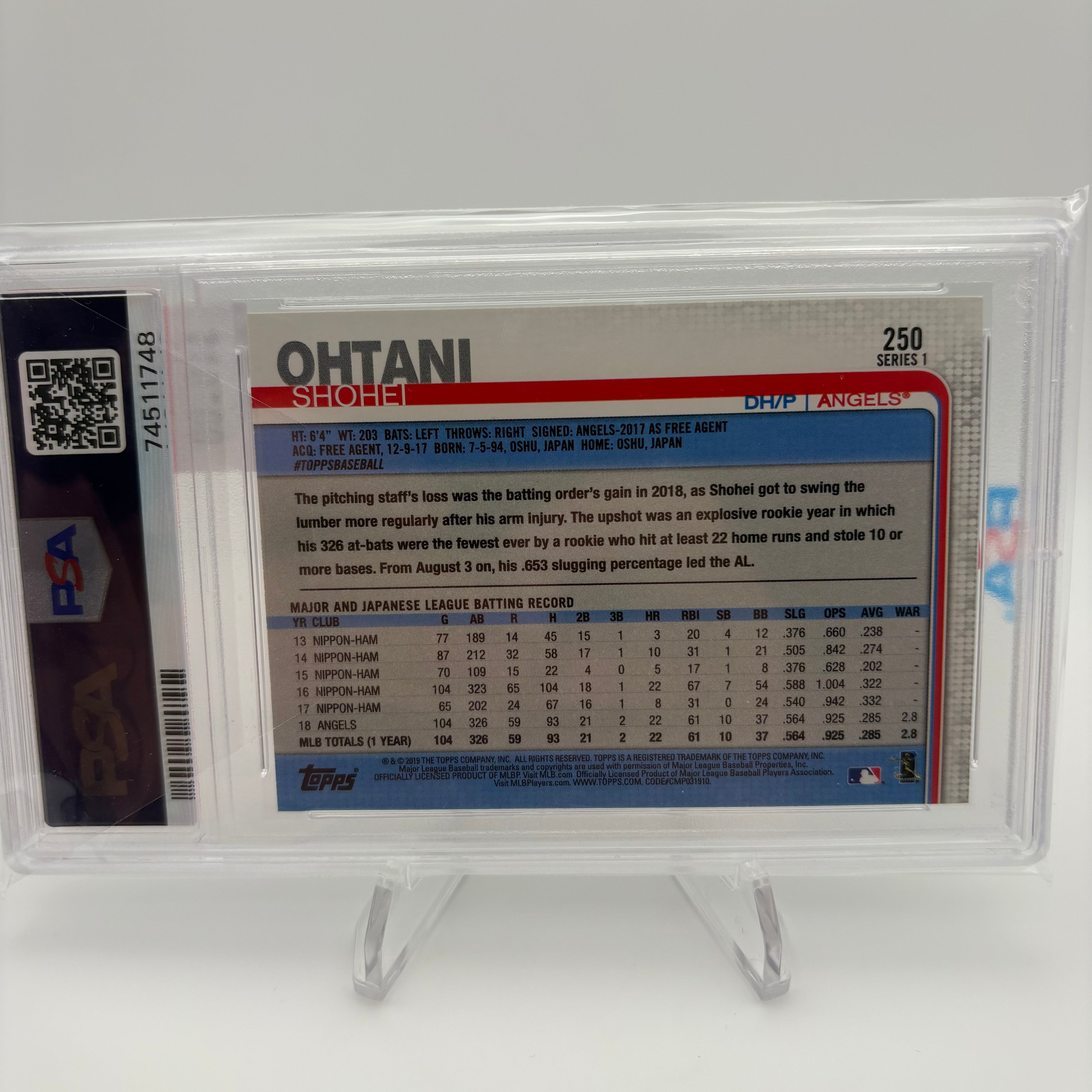 Shohei Ohtani 2019 Topps Swinging PSA 7