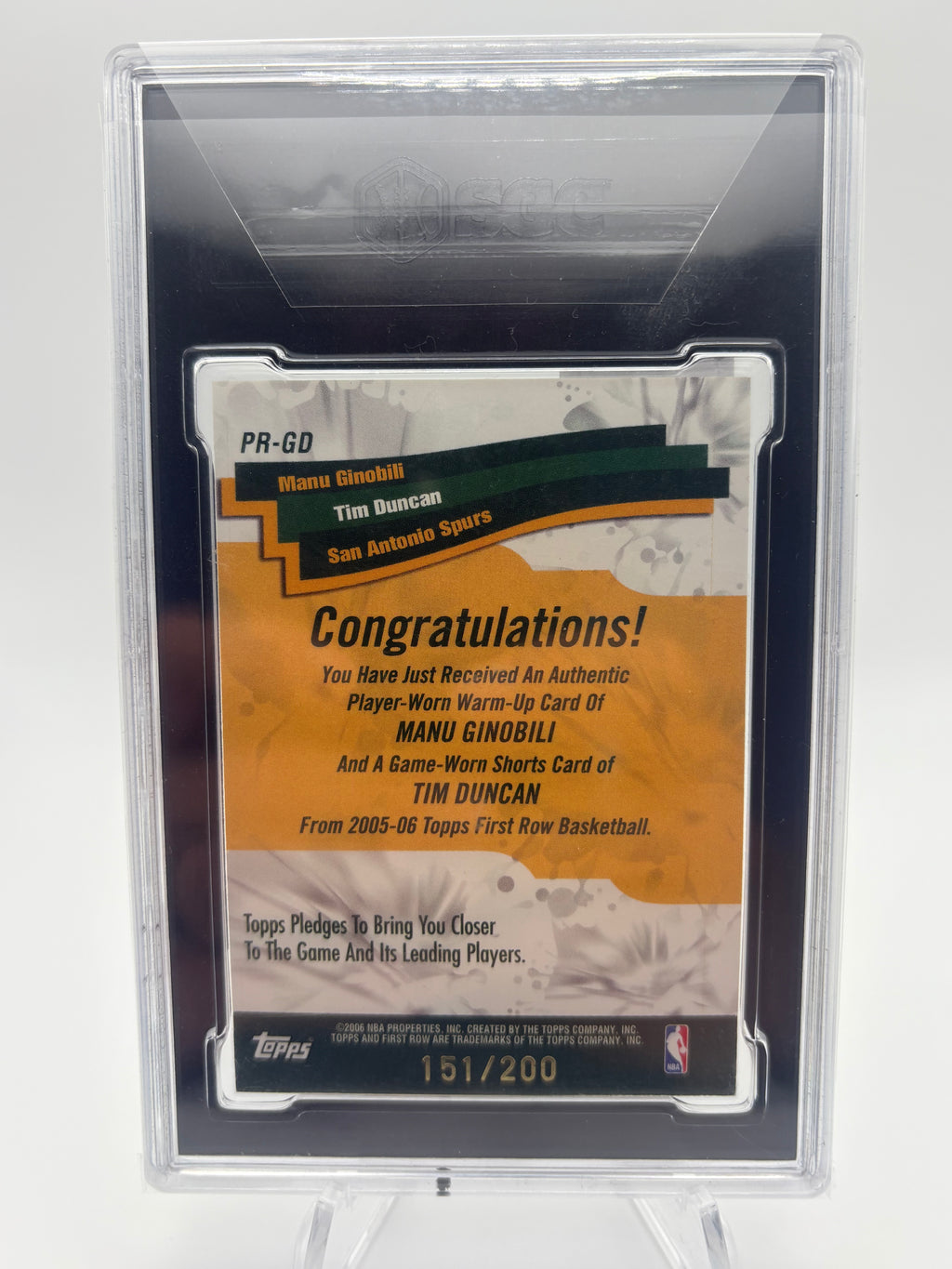 Tim Duncan and Manu Ginobili 2005-06 Topps First Row Pick N Roll Relics /200