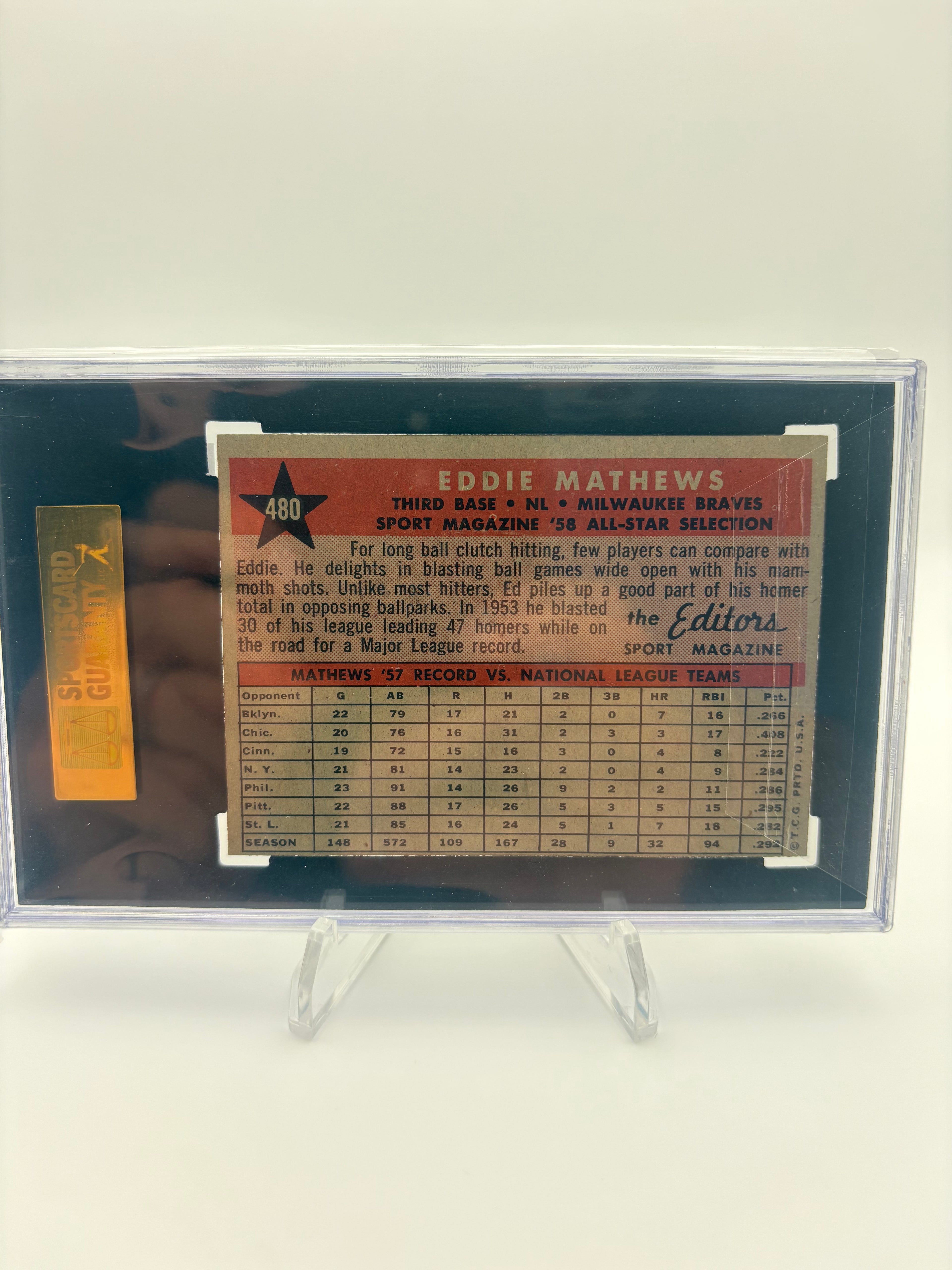 Eddie Matthews 1958 Topps SGC 7