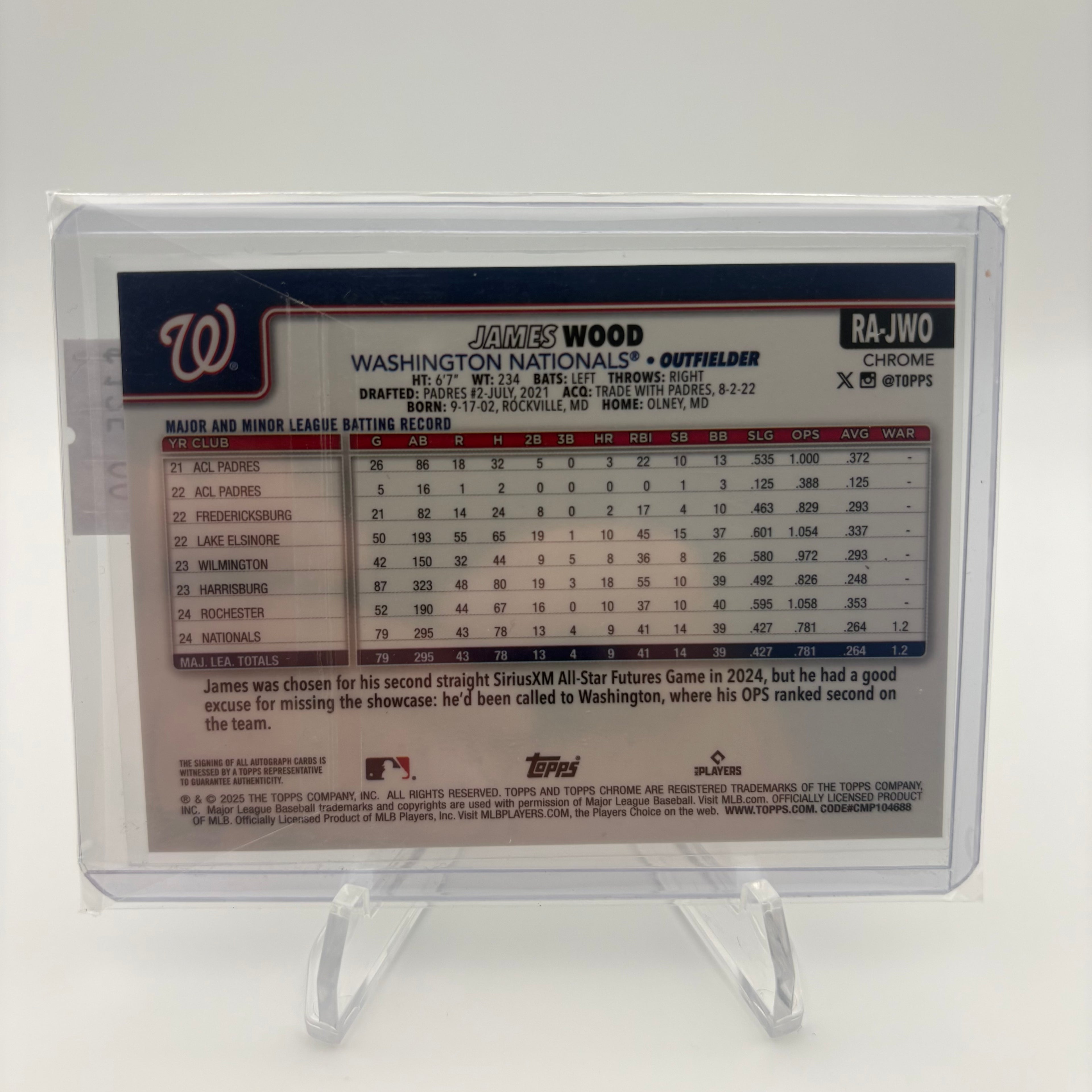 James Wood 2025 Topps Chrome Rookie Auto