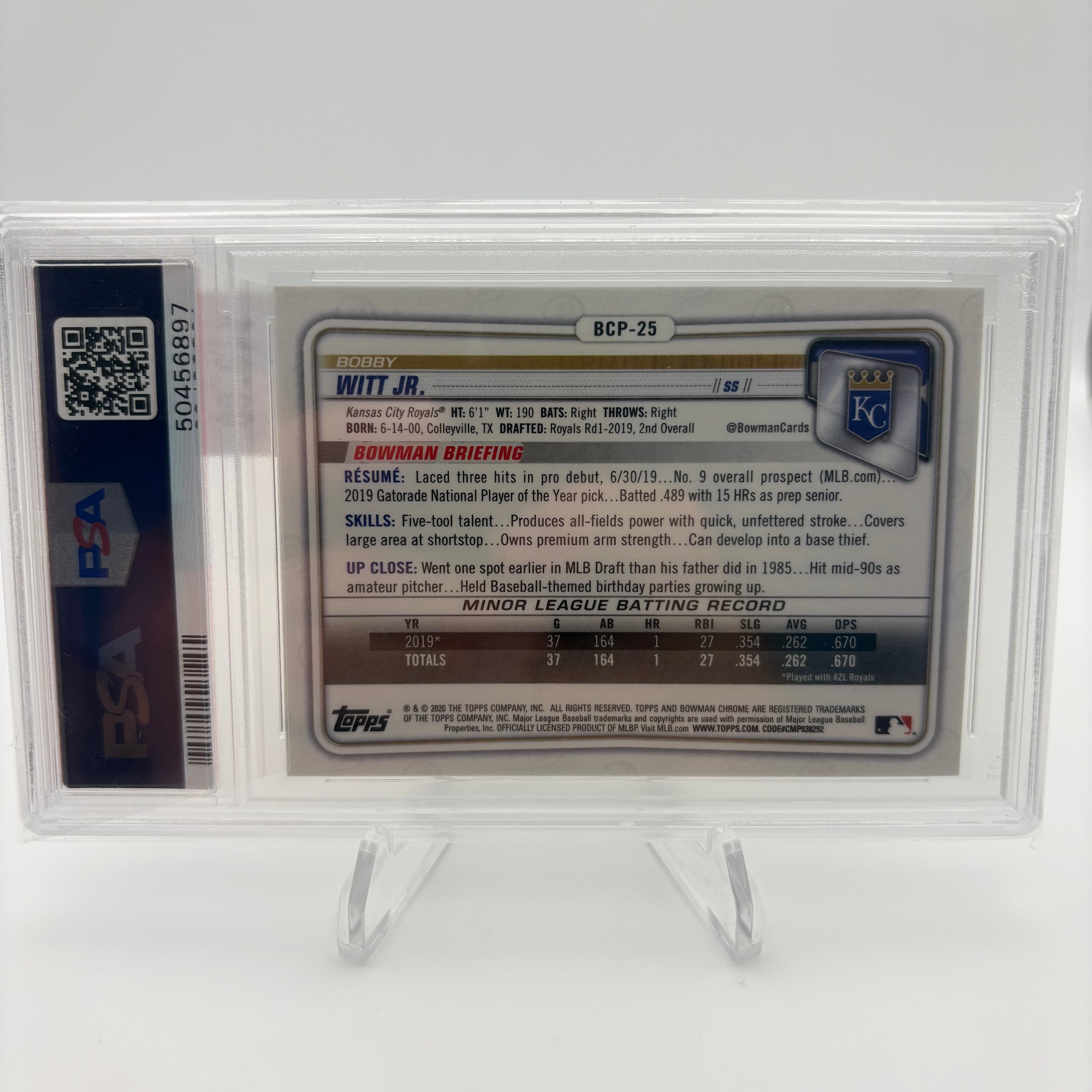 Bobby Witt Jr. 2020 Bowman Chrome Prospects PSA 9