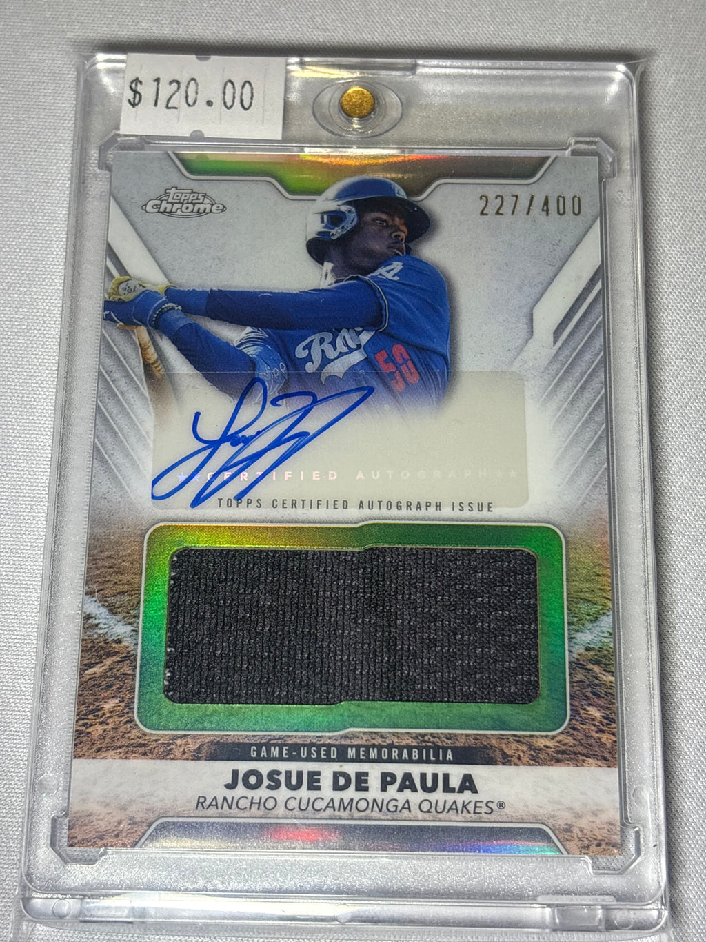 Josue De Paula 2025 Topps Pro Debut Chrome Jersey Patch Auto /400