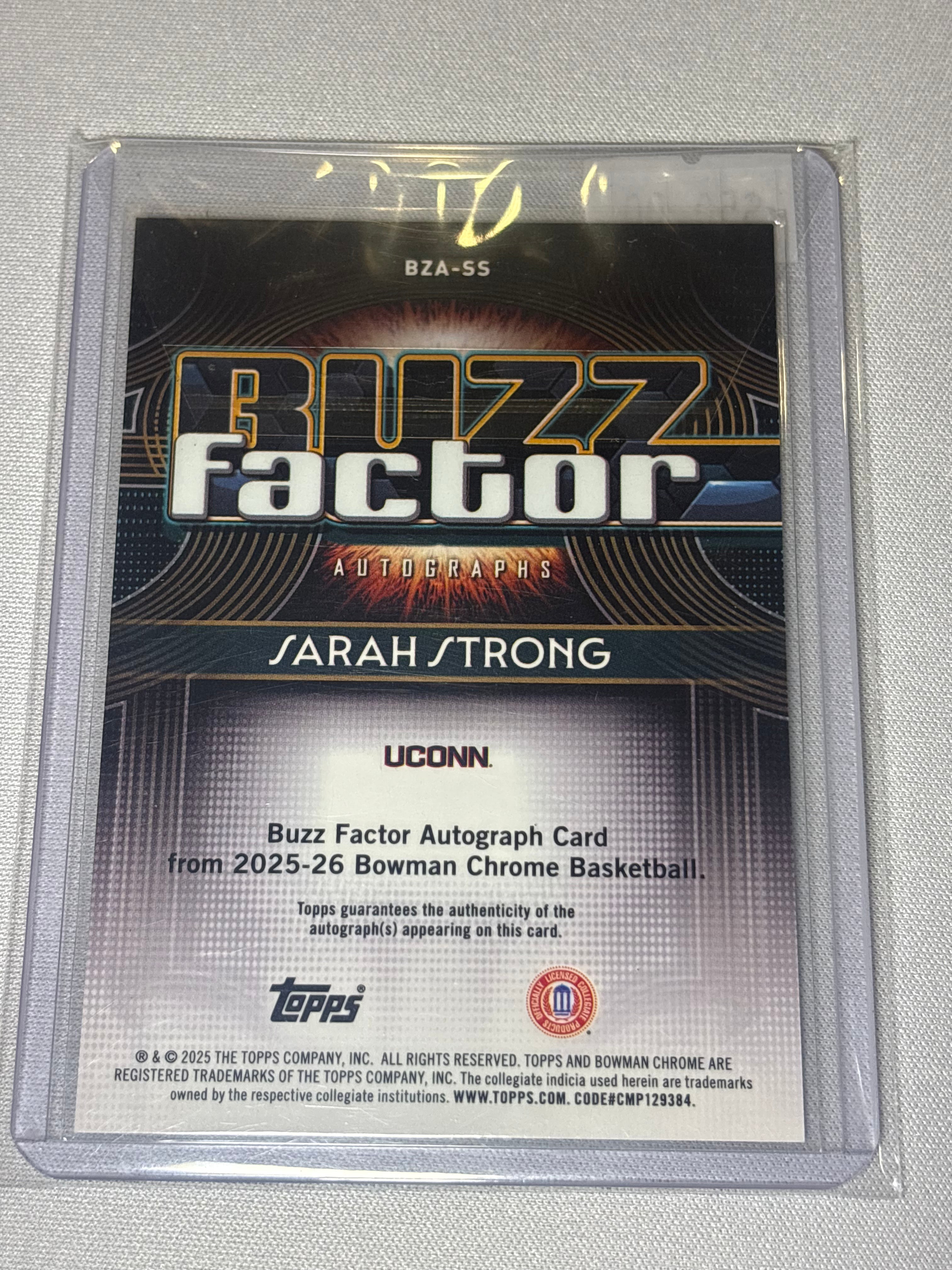 Sarah Strong 2025 Bowman U Buzz Factor Autographed Card /50