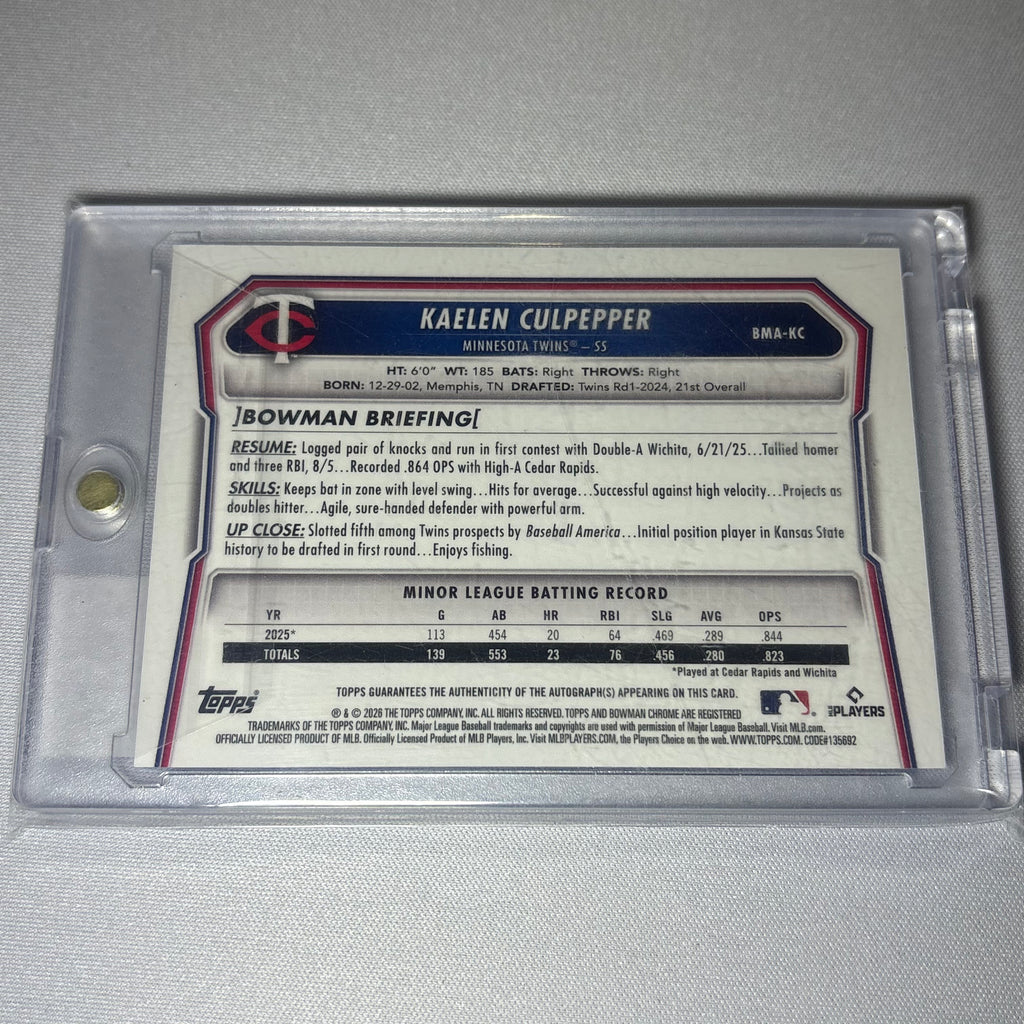 Kaelen Culpepper Boman Chrome Autographed Card /150