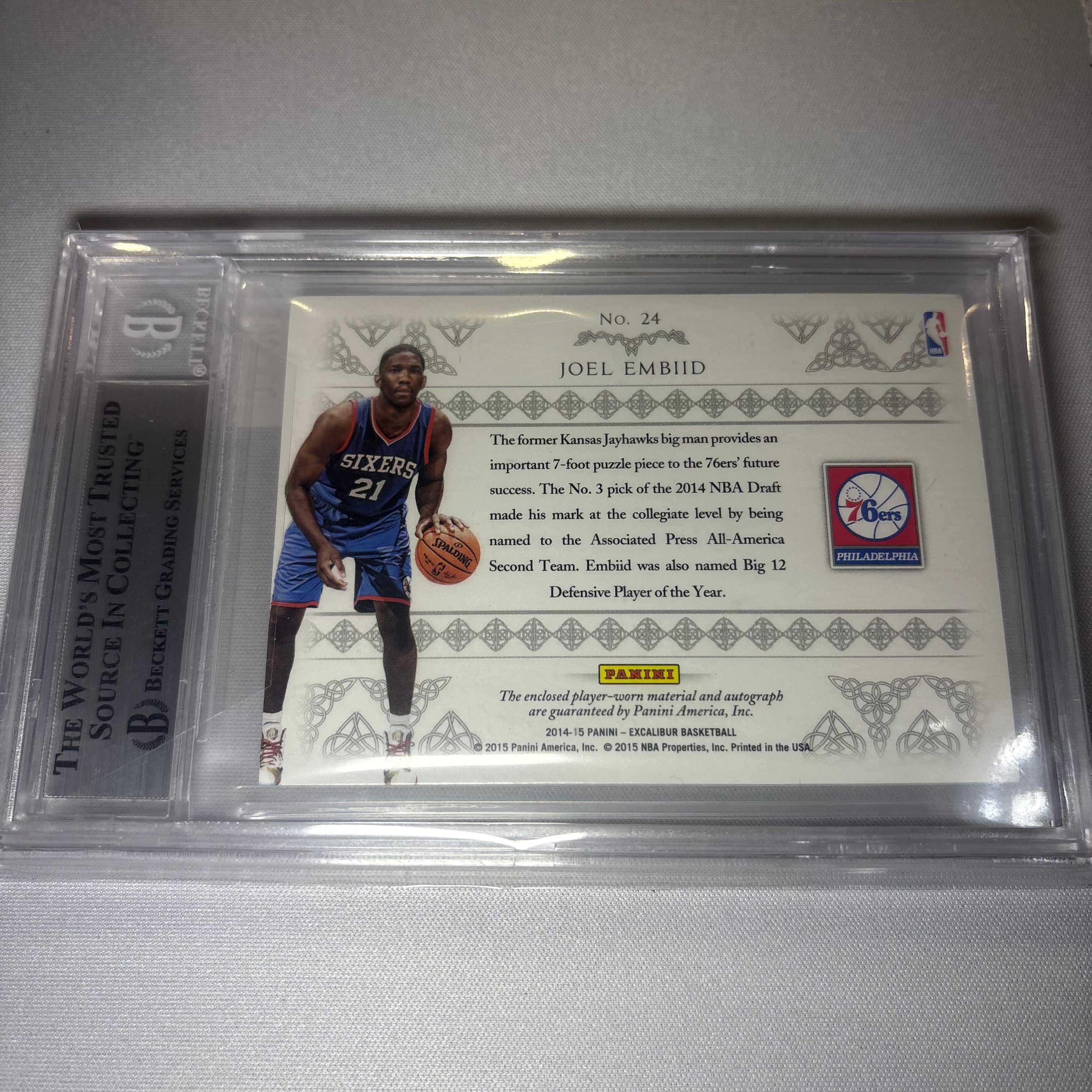Joel Embiid 2014 Panini Excalibur Rookie Rampage Auto Beckett 9