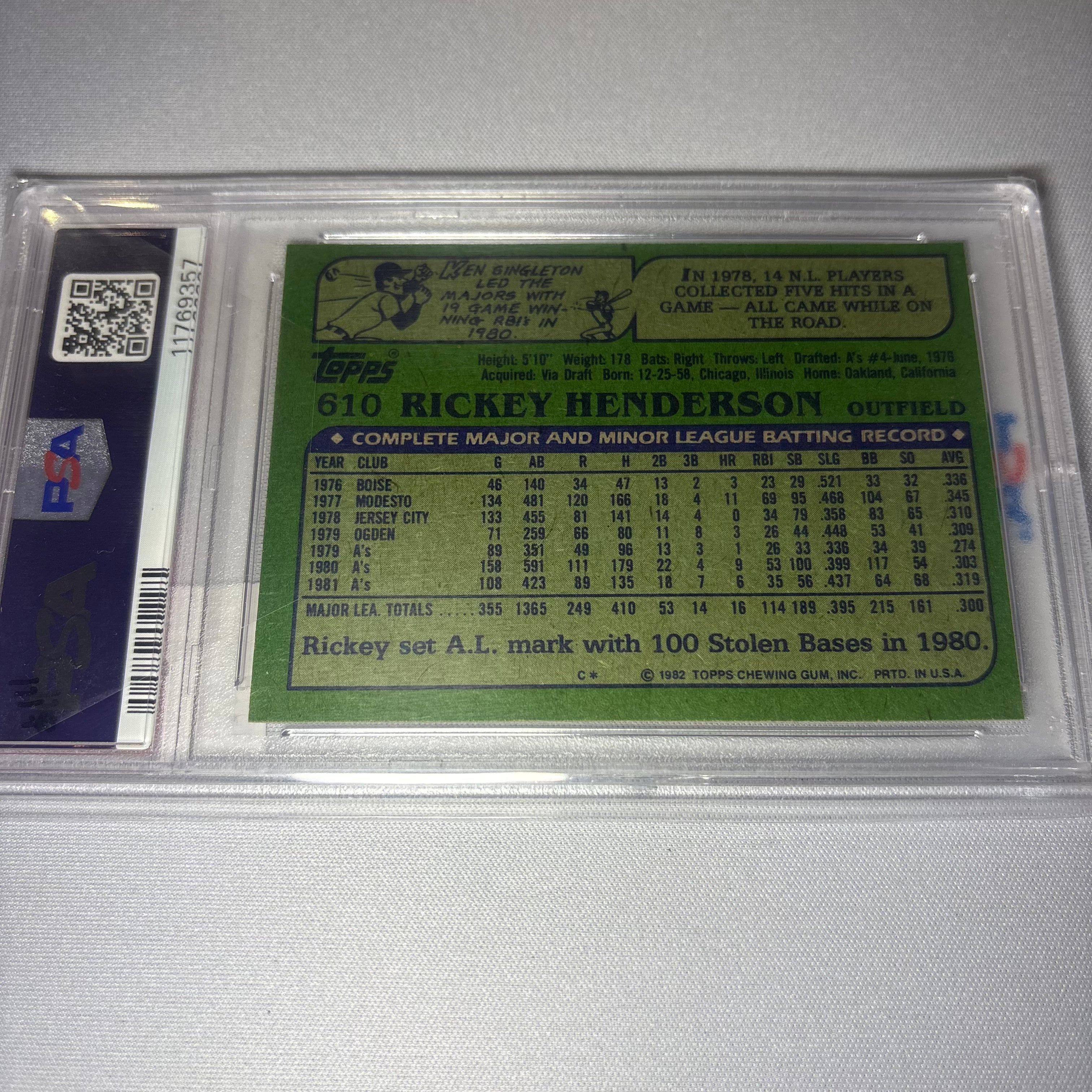 Rickey Henderson 1982 Topps PSA 9