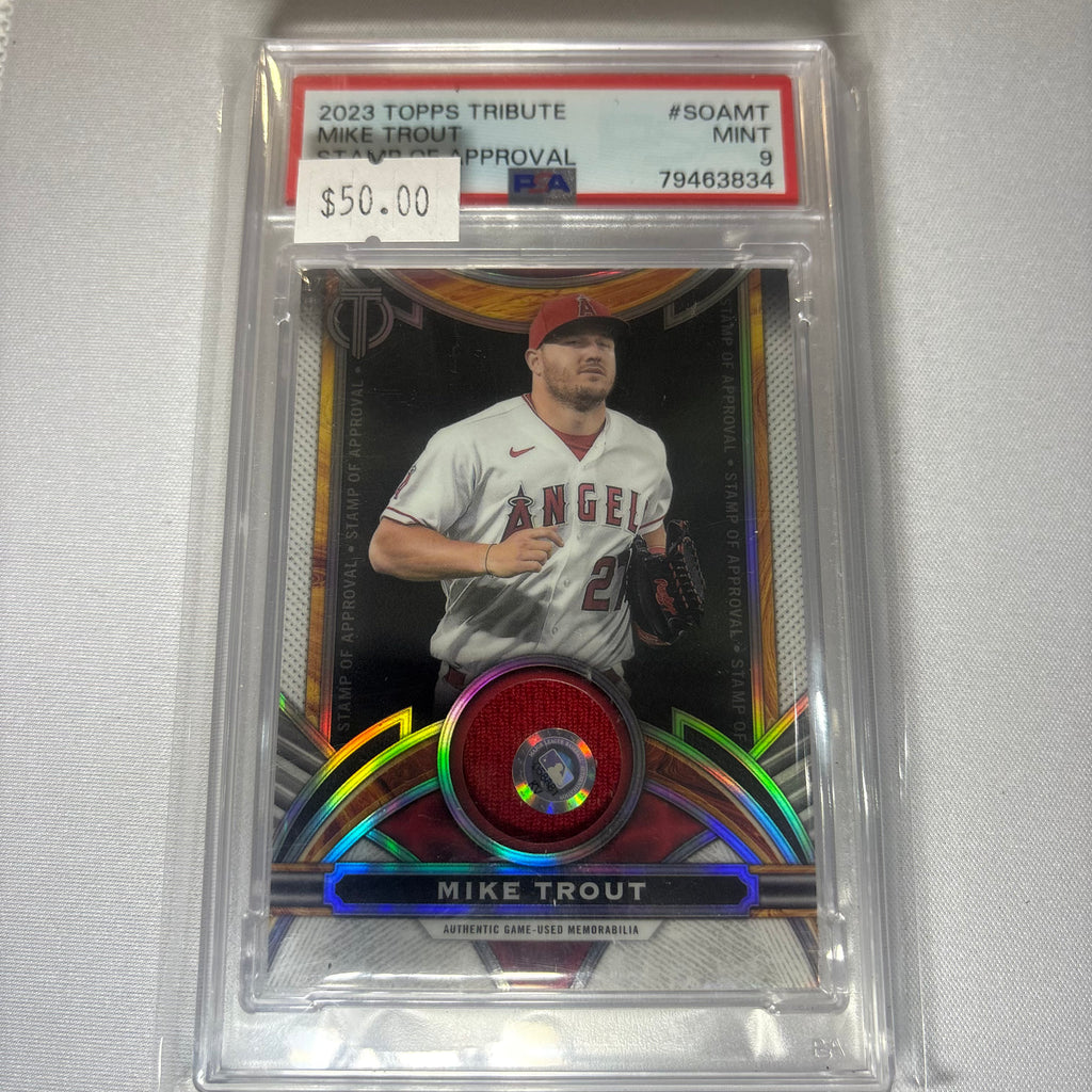 Mike Trout 2023 Topps Tribute Stamp of Approval PSA 9