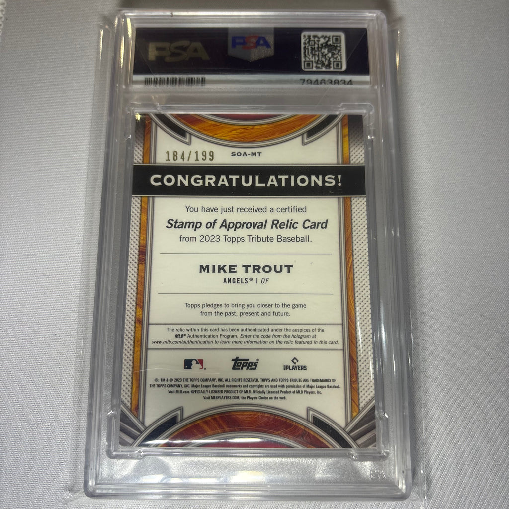 Mike Trout 2023 Topps Tribute Stamp of Approval PSA 9