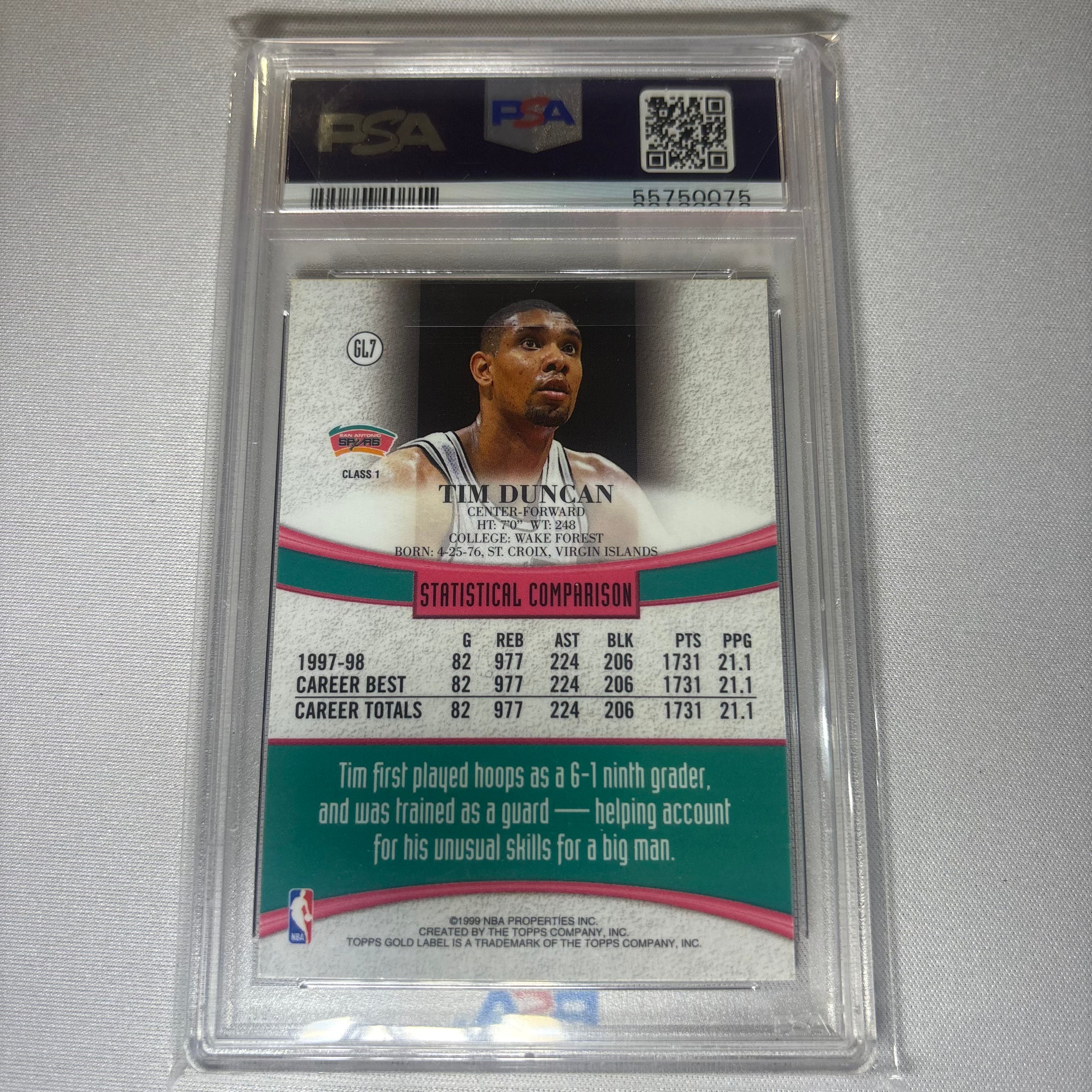 Tim Duncan 1998 Topps Gold Label PSA 10