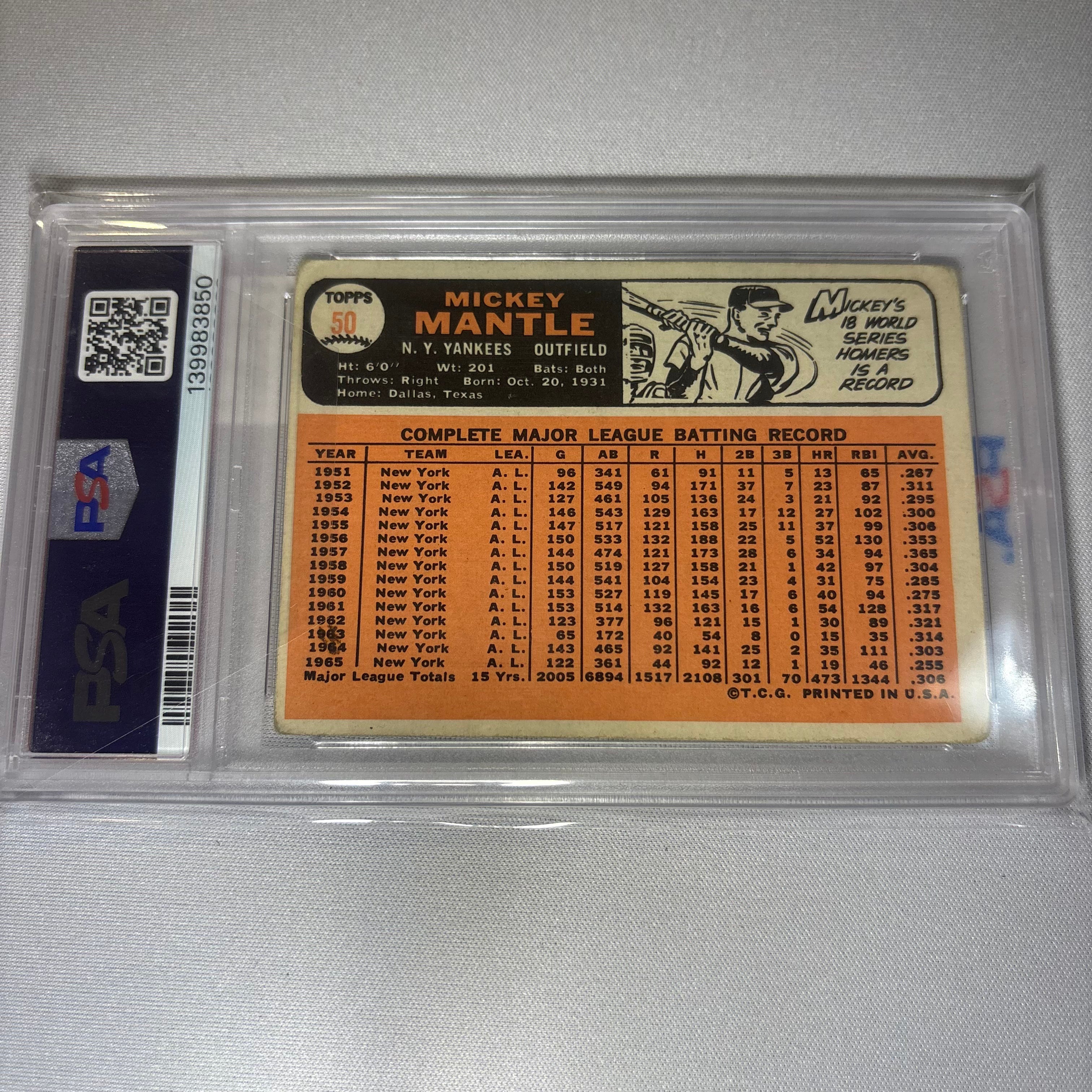 Mickey Mantle 1966 Topps PSA 2