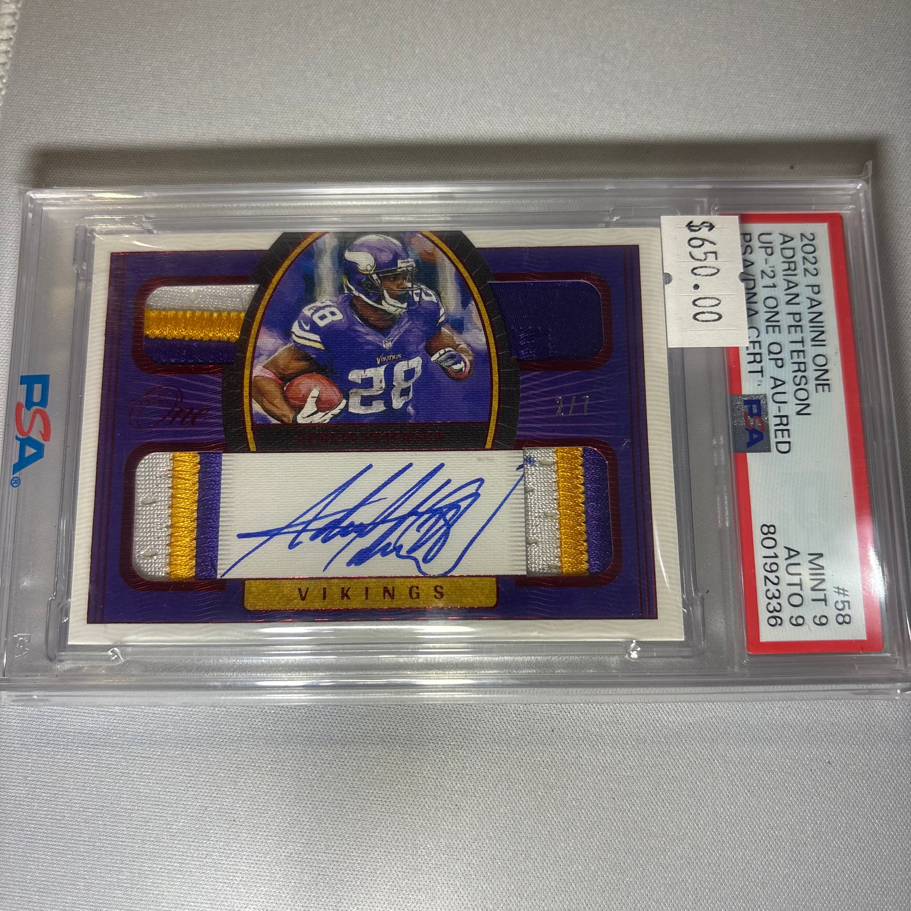 adrian Peterson 2022 Panini One UP-21 One QP AU-Red PSA 9 Auto 9