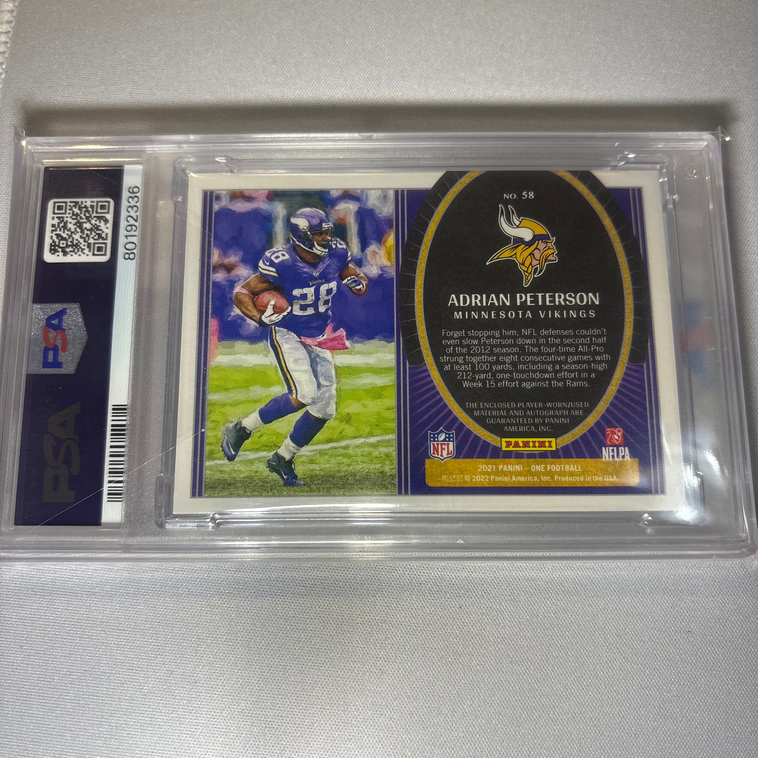 adrian Peterson 2022 Panini One UP-21 One QP AU-Red PSA 9 Auto 9