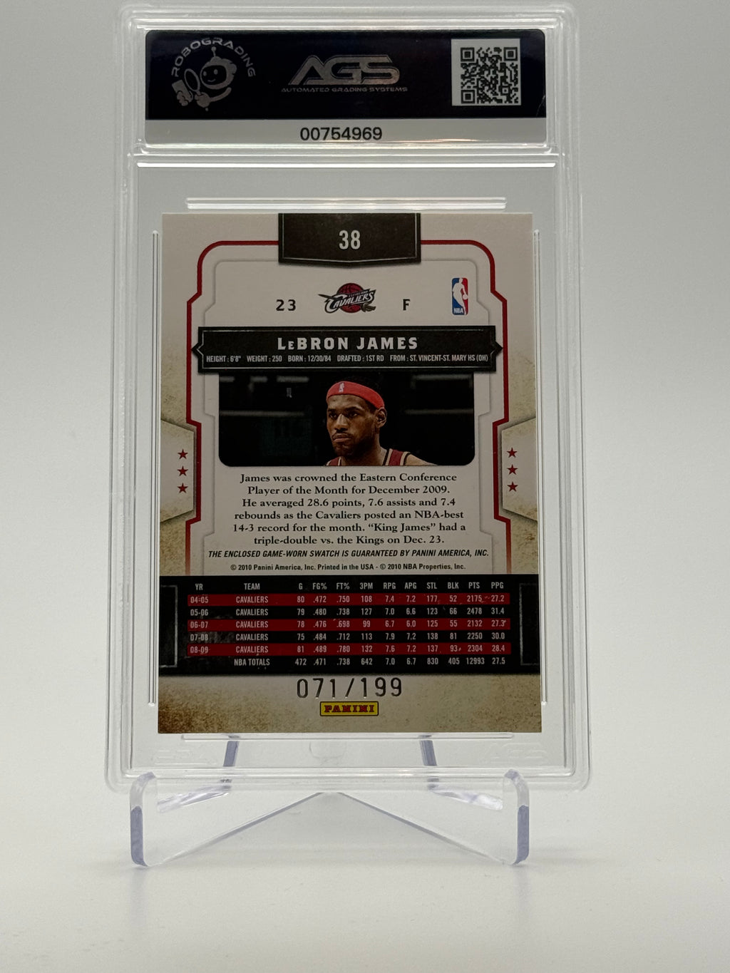 LeBron James 2009-10 Panini Classics Timeless Threads AGS 7.5
