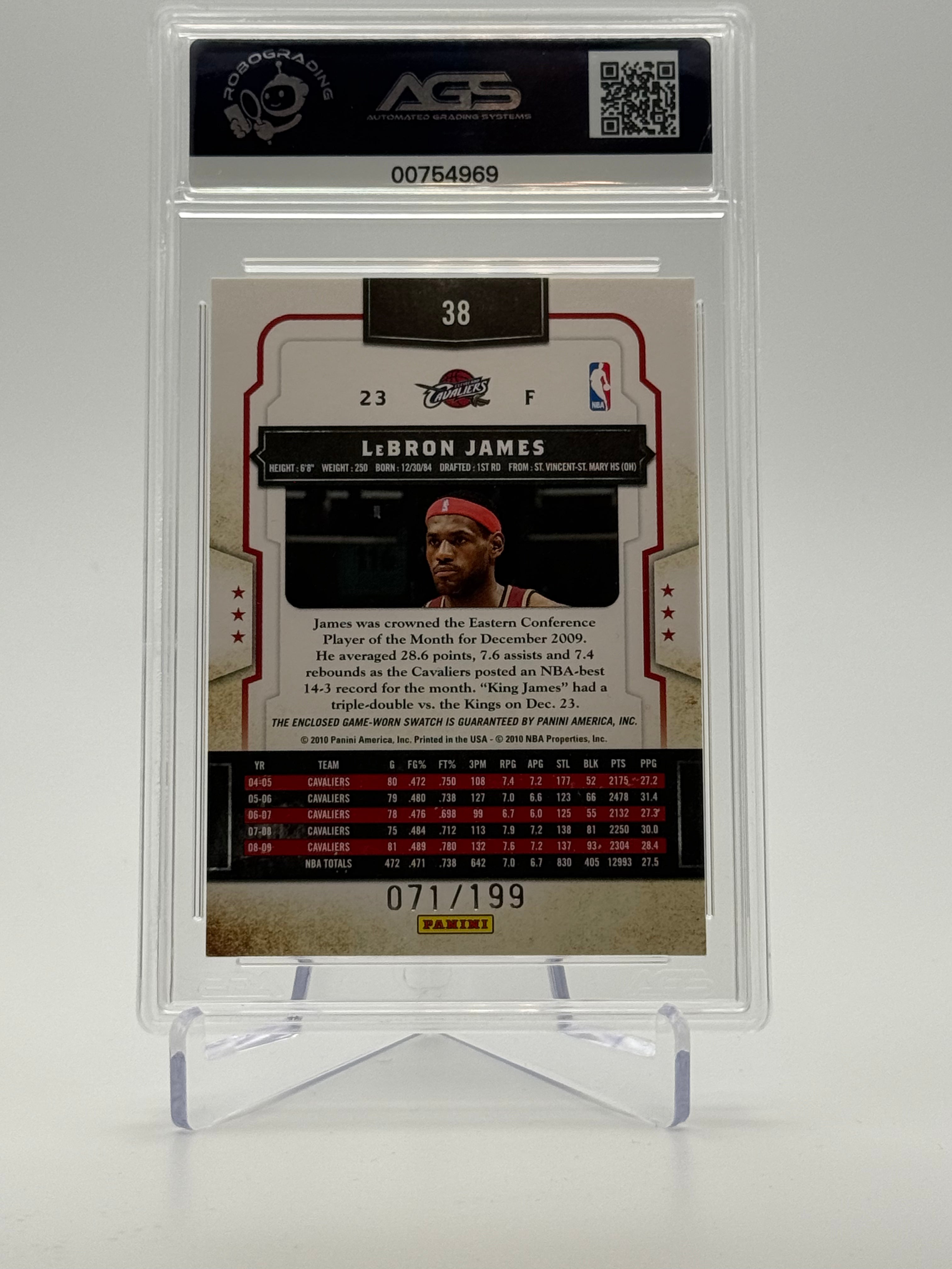LeBron James 2009-10 Panini Classics Timeless Threads AGS 7.5