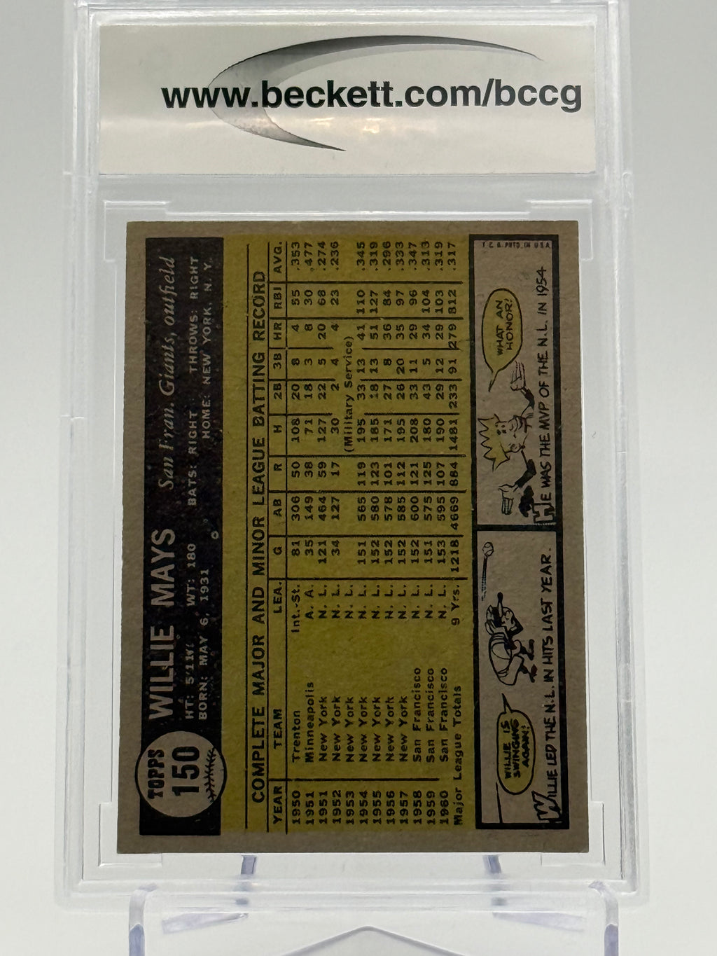 Willie Mays 1961 Topps #150 BCCG 9