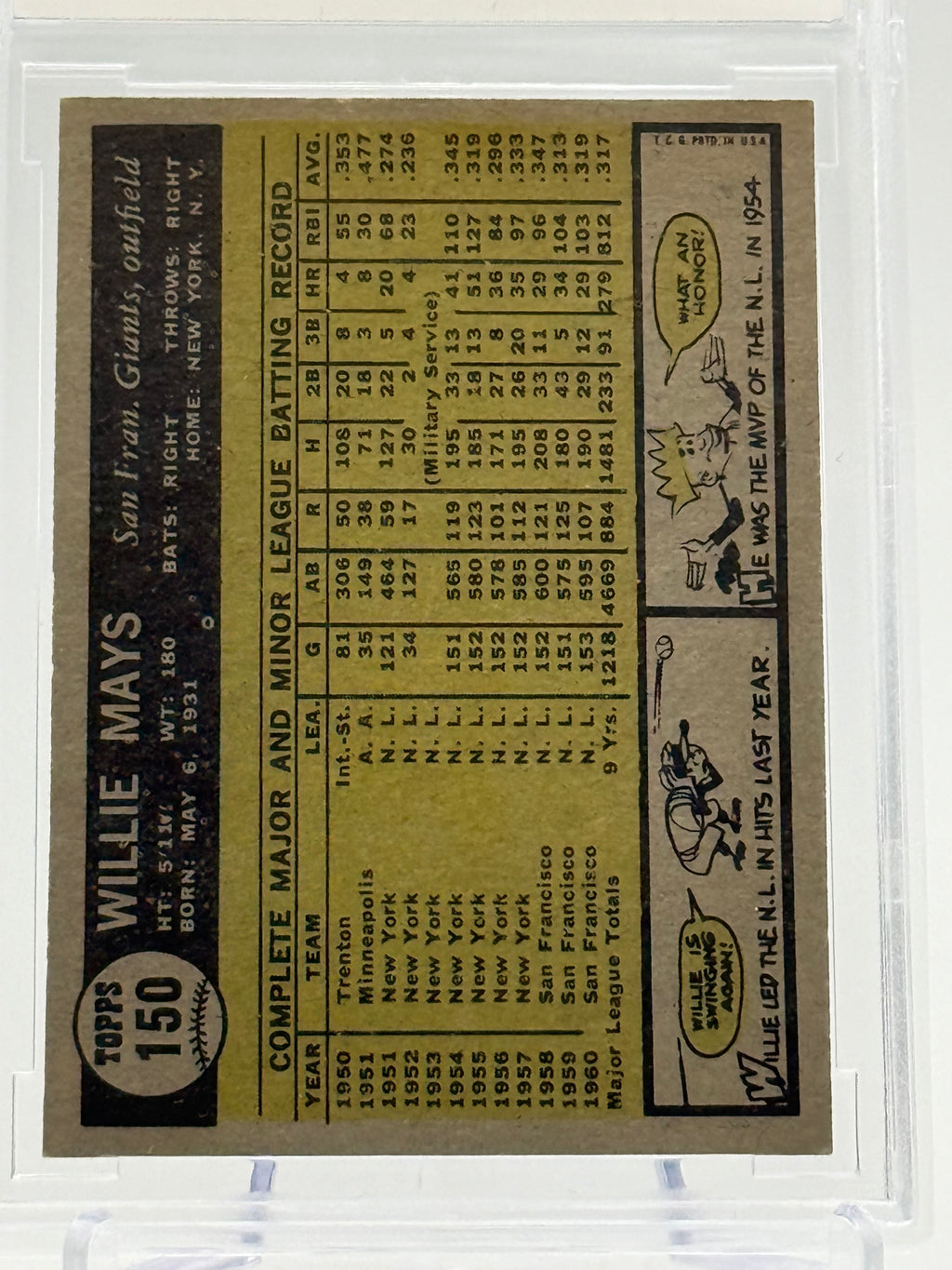 Willie Mays 1961 Topps #150 BCCG 9