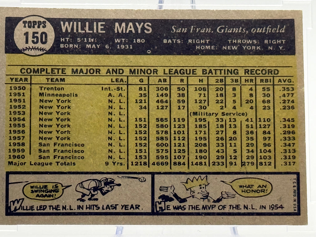 Willie Mays 1961 Topps #150 BCCG 9